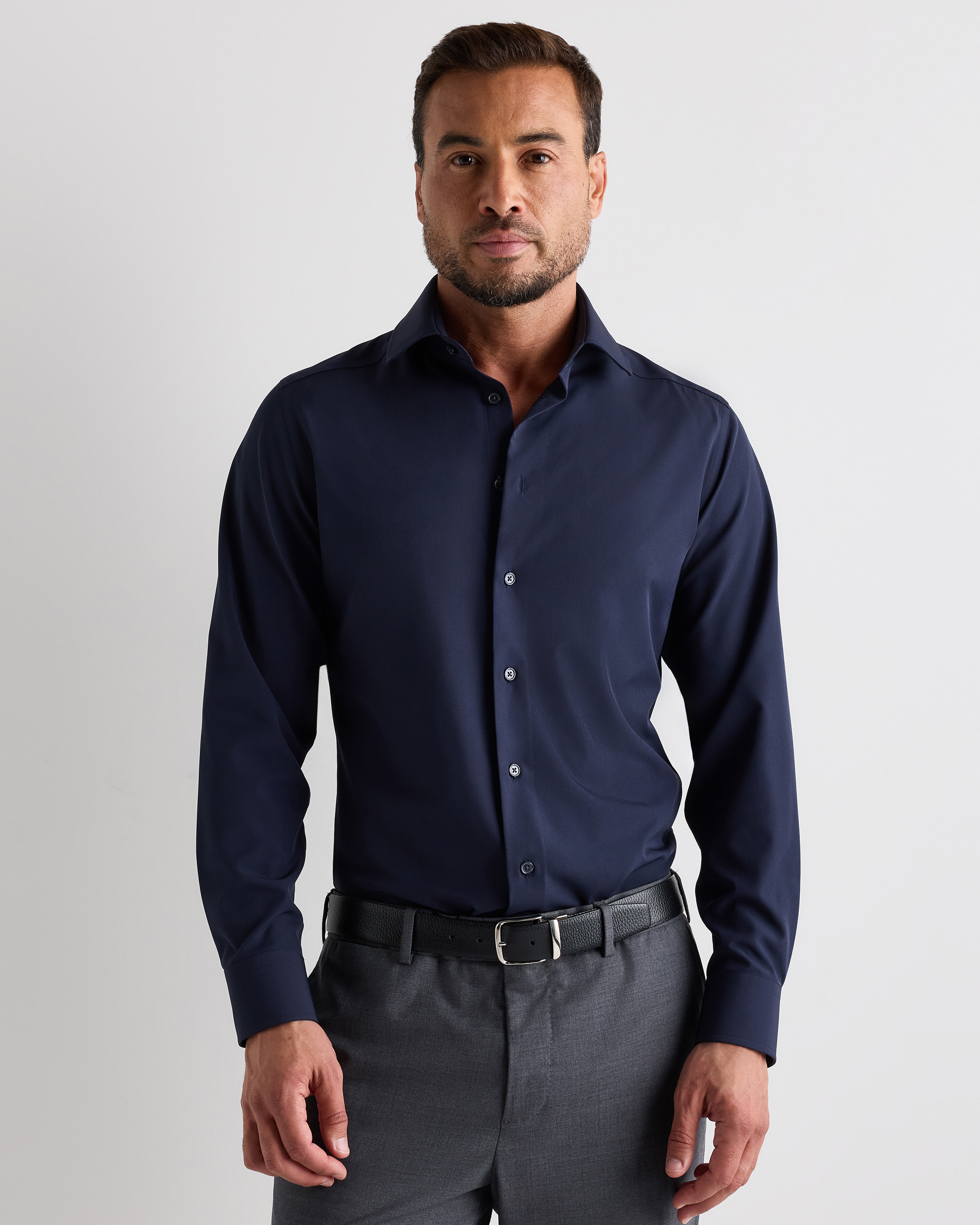 Navy Performance Stretch Wrinkle-Free Slim Dress Shirt		 		 		