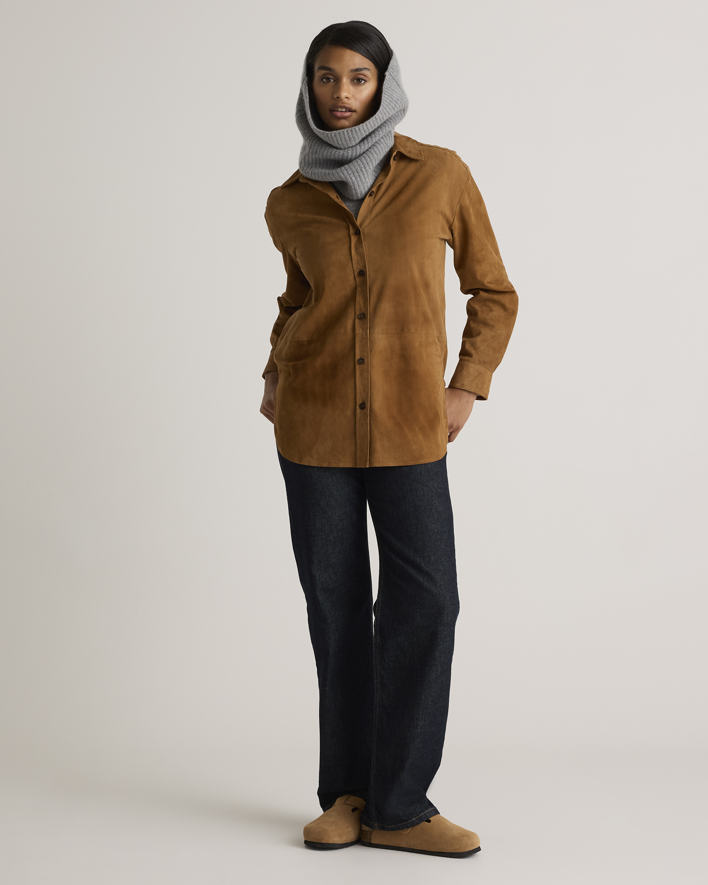 Mongolian Cashmere Snood in Heather Grey