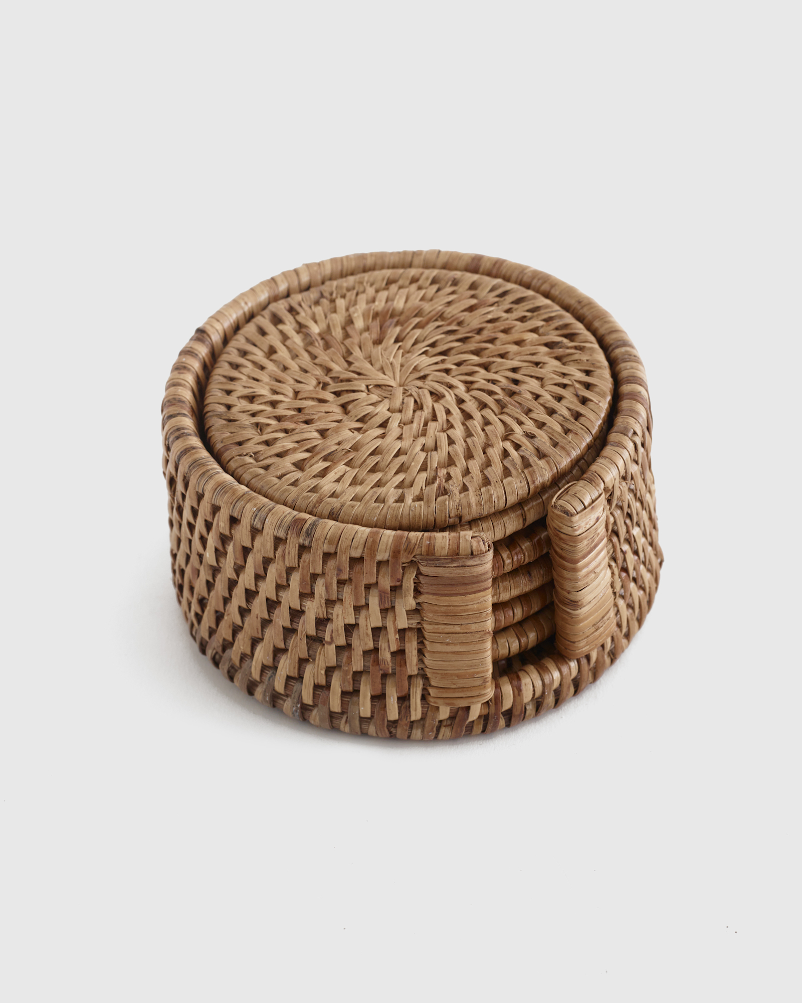 7 Piece Round Rattan Coaster Set - Set of 6Size Chart, Honey