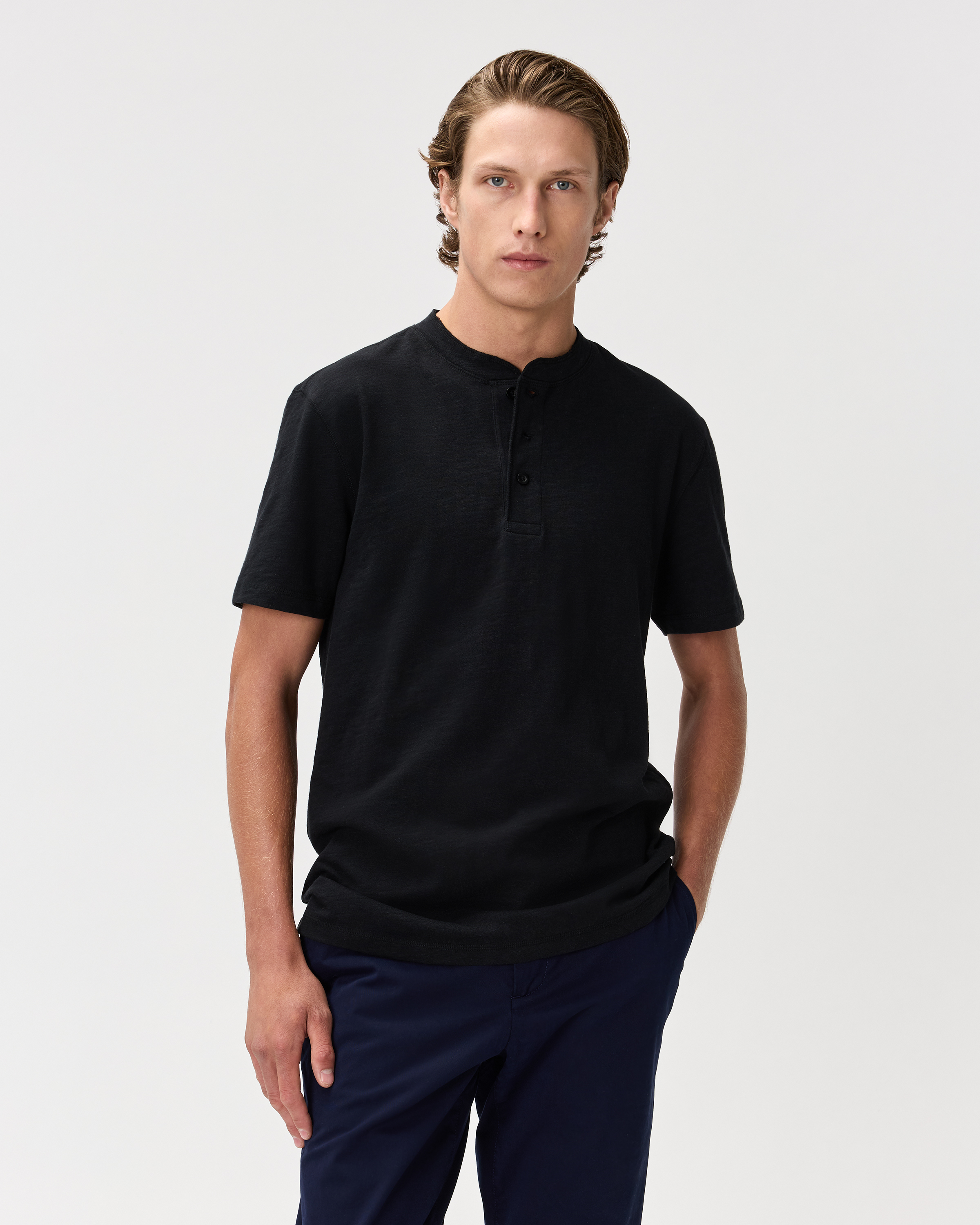 Bold Black 100% Organic Cotton Slub Henley Tee