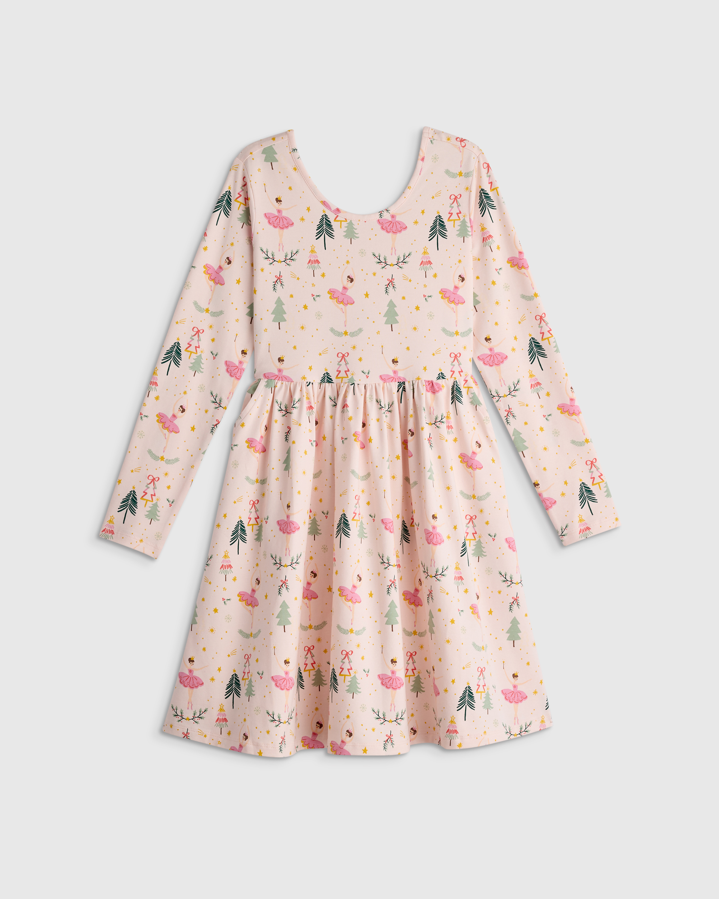 Festive Ballet Organic Cotton Long Sleeve Skater Dress 