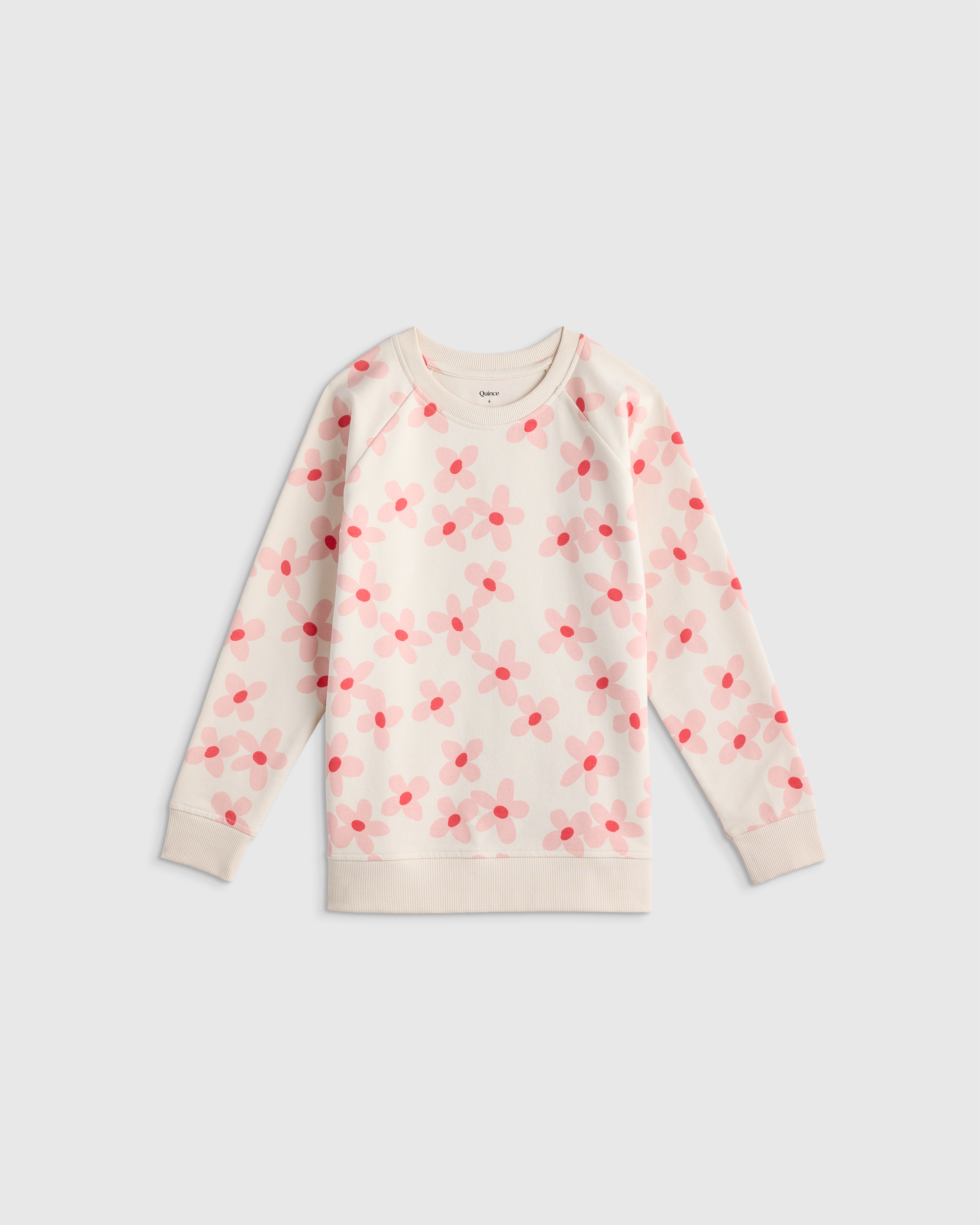 Pink Blooms Organic Cotton French Terry Crew Neck Sweatshirt 