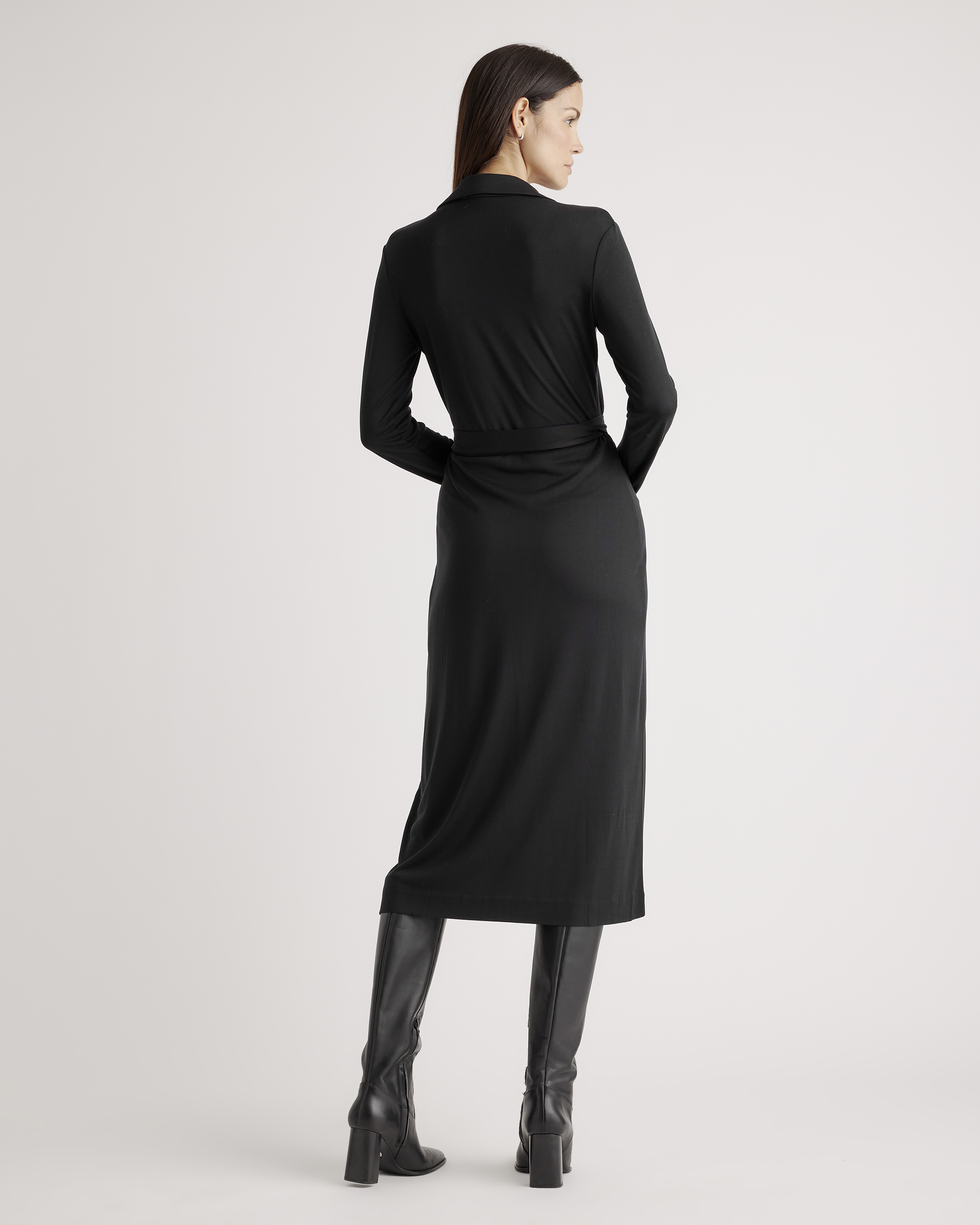 Women's 100% Silk Jersey Midi Wrap Dress in Black, Size XS by Quince
