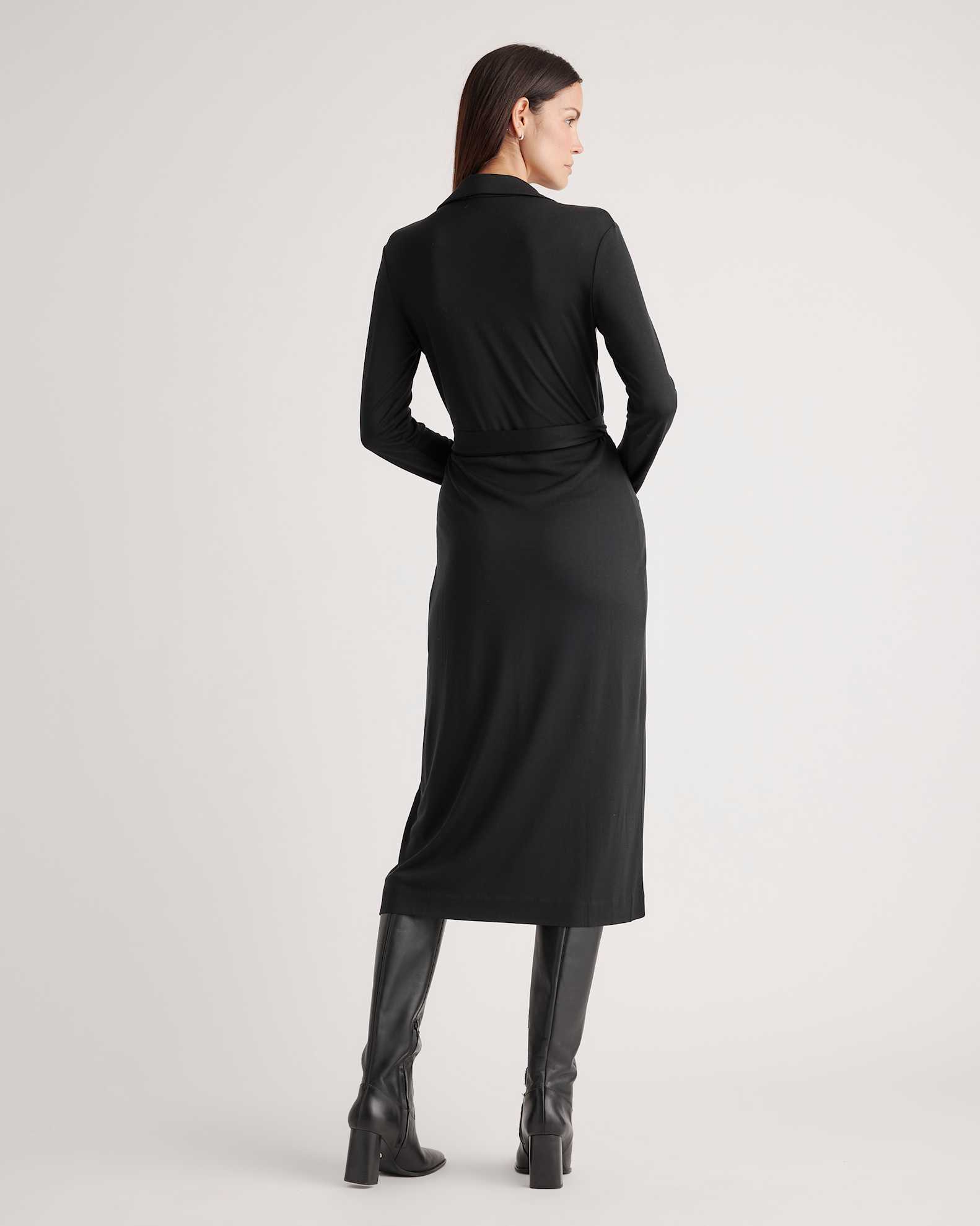 black long sleeve midi wrap dress LTS Tall Black Wrap Midi Dress