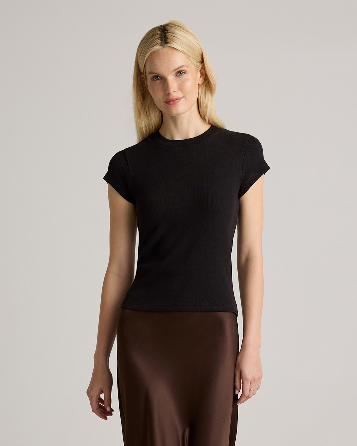 Women's Organic Cotton Micro-Rib Crewneck Tee in Black