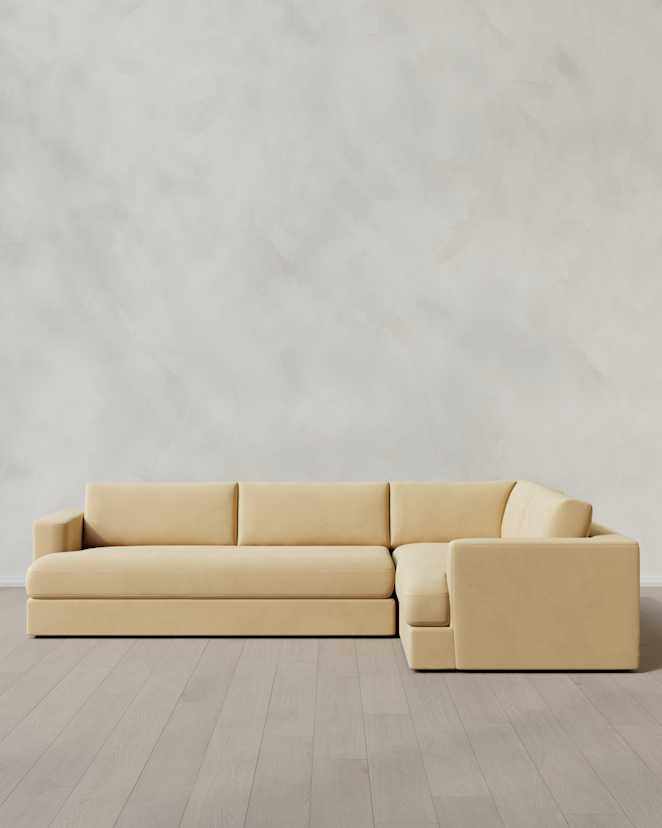 Linen Sierra Curved Arm L Sectional in Performance Velvet