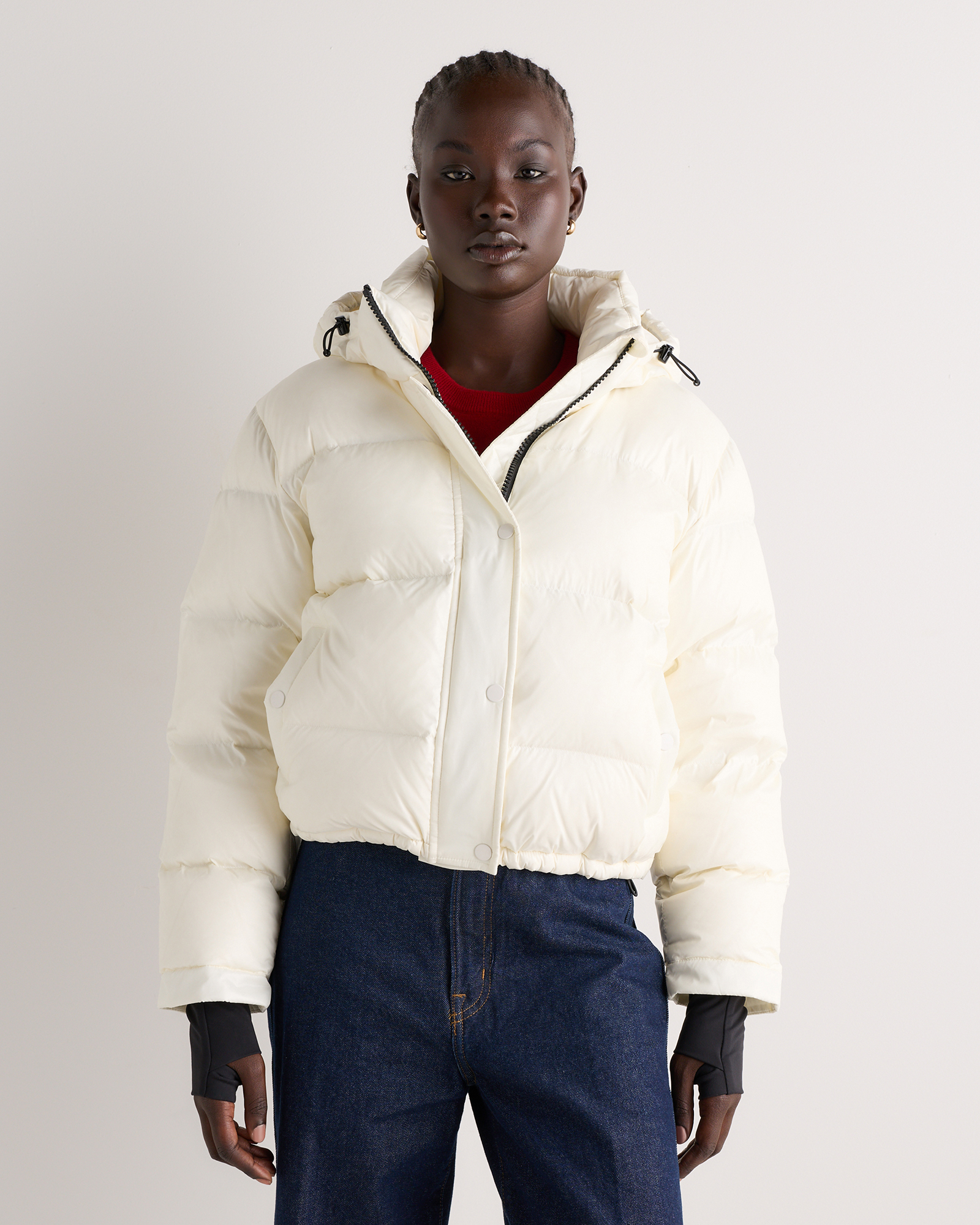 Shiny Creme Ivory Responsible Down Cropped Puffer Jacket