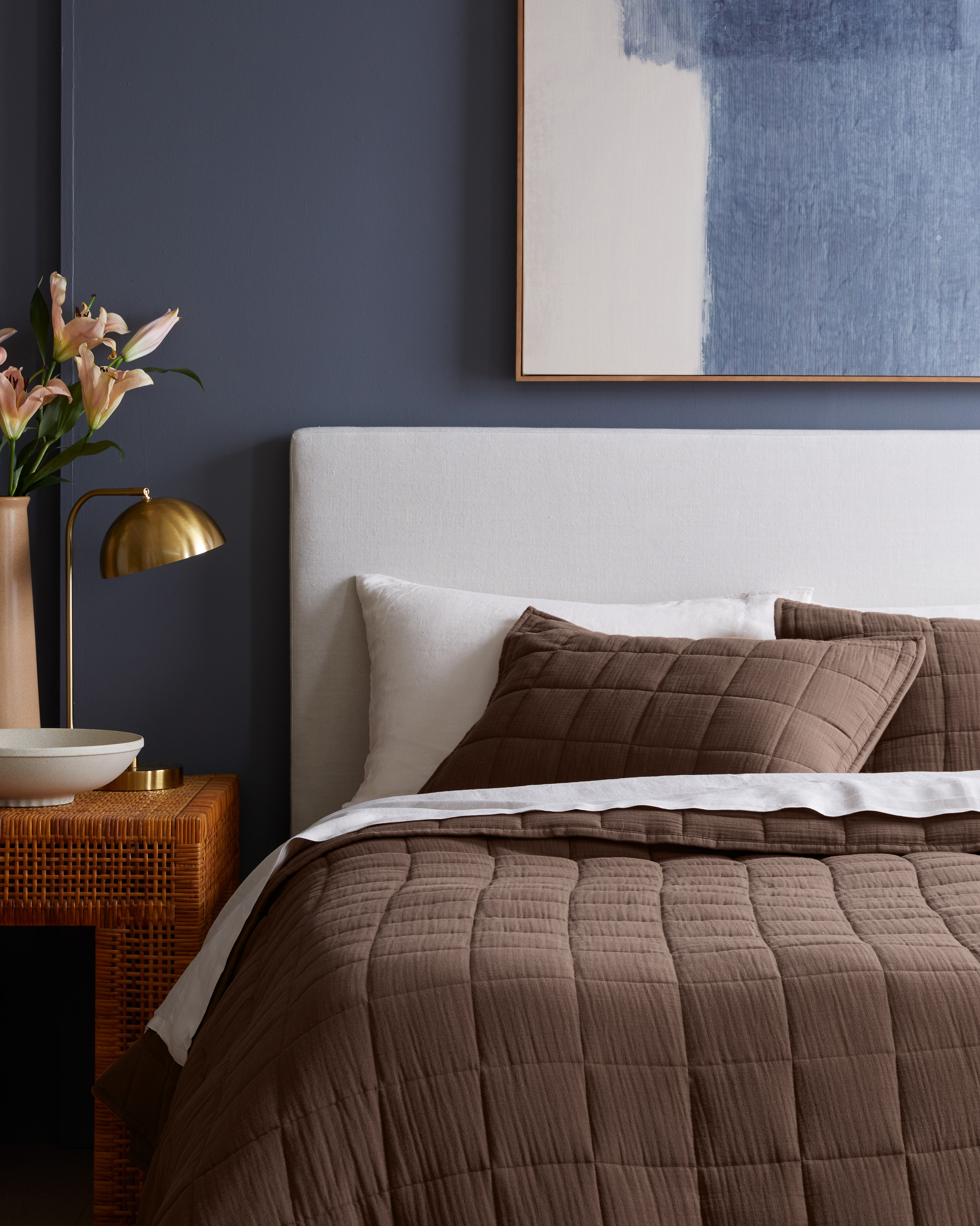 Chocolate Organic Airy Gauze Box Quilt Sham Set