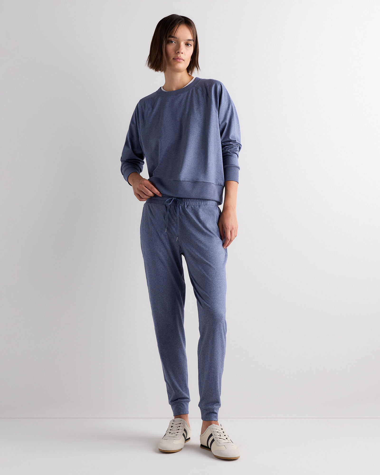 Quince | Women's Flowknit Pullover Crew in Heather Storm Blue, Size XL, Recycled Polyester / Spandex