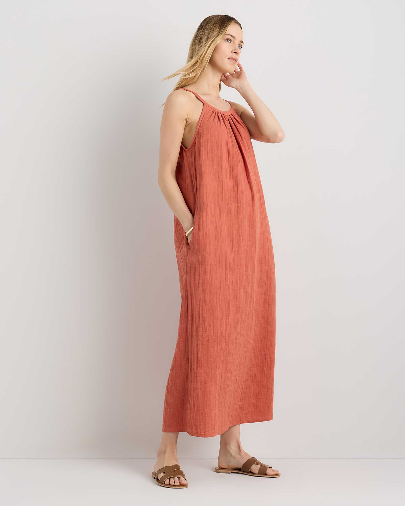 100% Organic Cotton Gauze Sleeveless Maxi Dress 100% Organic Cotton Gauze Sleeveless Maxi Dress