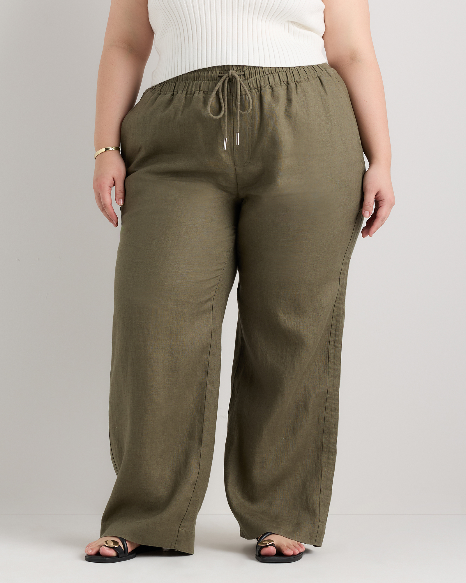Bayberry Olive 100% European Linen Wide Leg Pants
