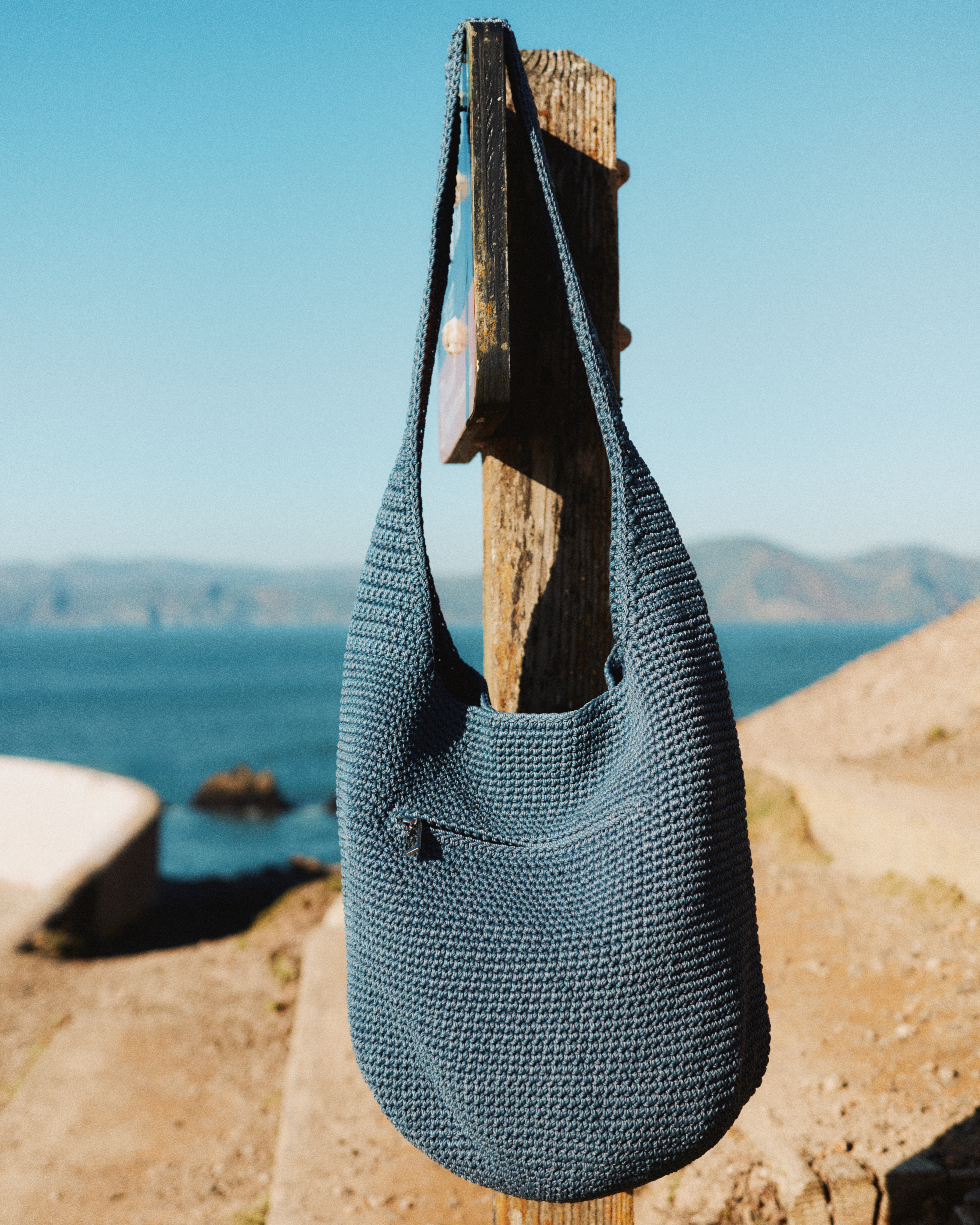 Crochet Shoulder Bag in Denim Blue
