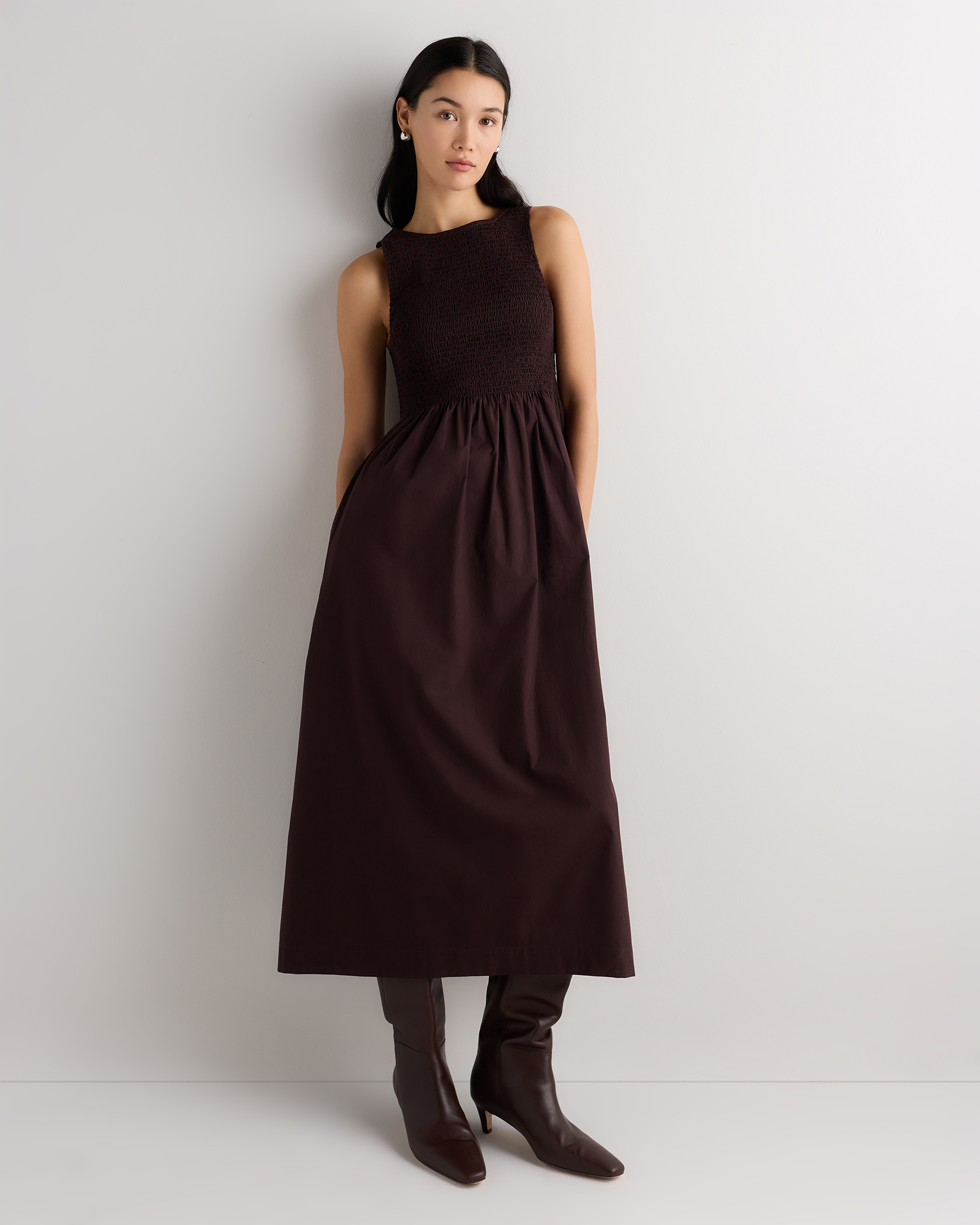 100% Organic Cotton Poplin Boatneck Maxi Dress