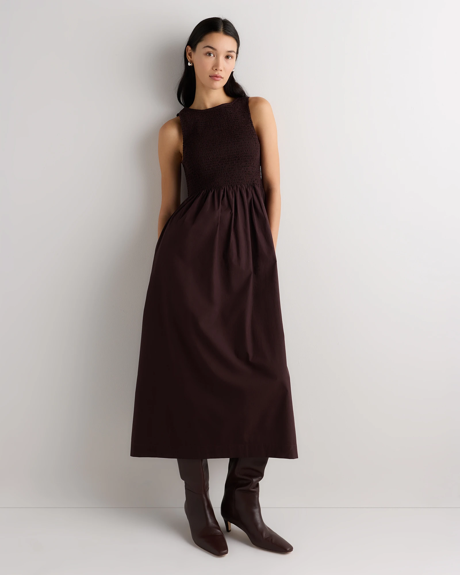 100% Organic Cotton Poplin Boatneck Maxi Dress