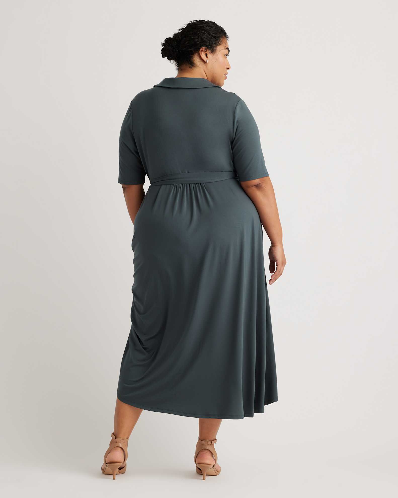 Quince Women's Tencel Jersey Midi Wrap Dress, Dark Olive, Size 2X - Eco-Friendly, Comfortable, Modern Length Quince Women's Tencel Jersey Midi Wrap Dress, Dark Olive, Size 2X - Eco-Friendly, Comfortable, Modern Length