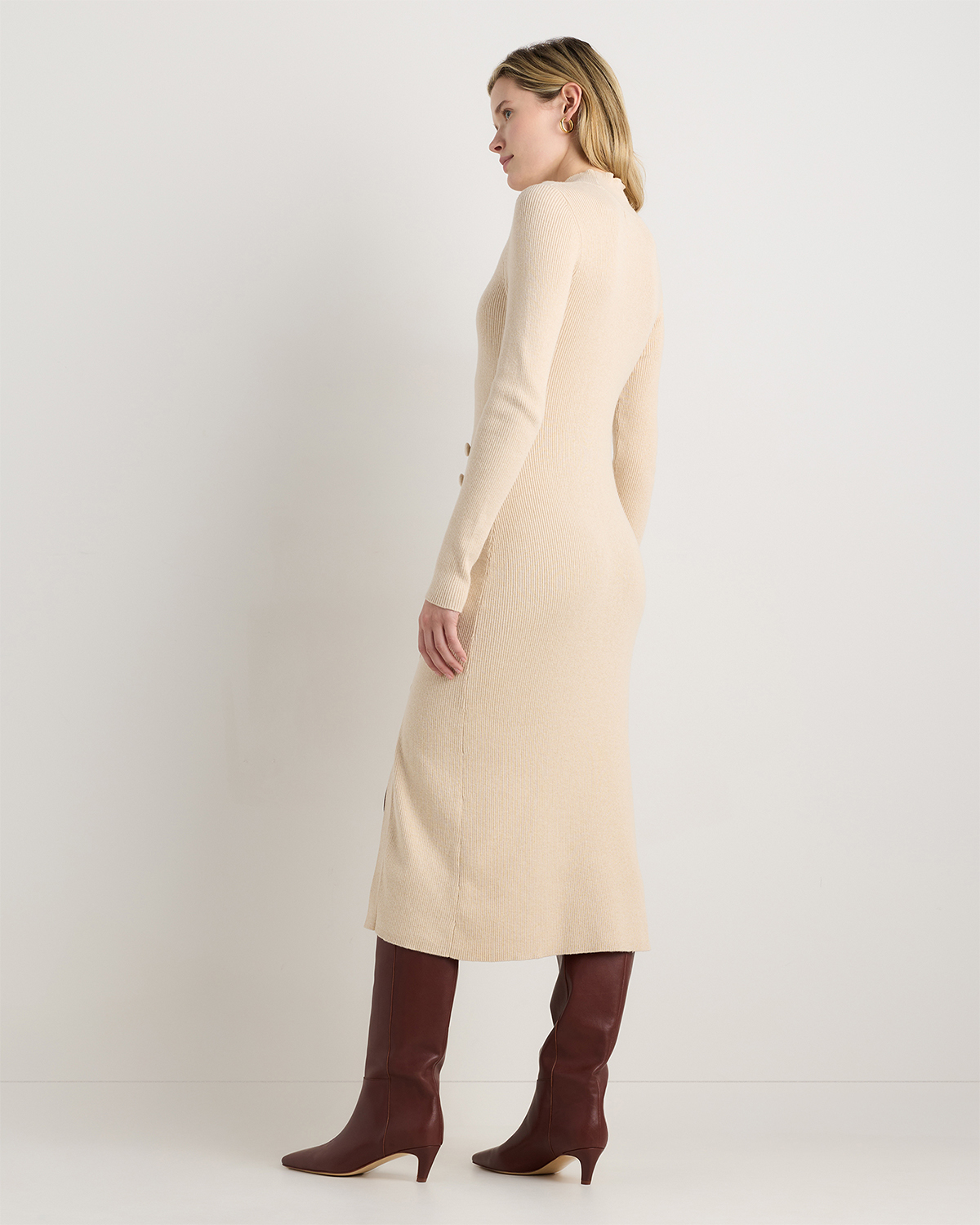 Women's Cotton Cashmere Side Slit Midi Dress in Heather Oatmeal, Size XL by Quince
