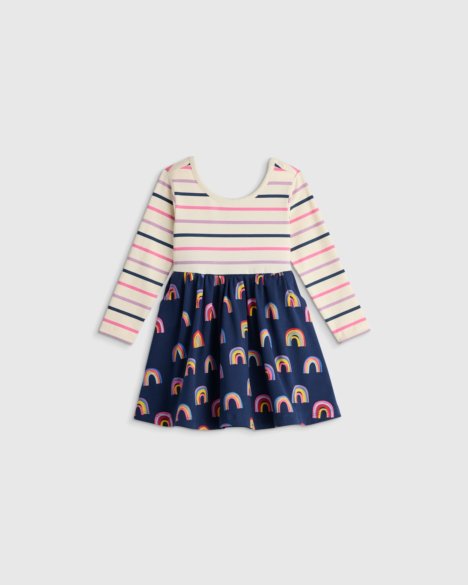 Organic Cotton Long Sleeve Skater Dress - Baby Girl in Multi Stripe ...