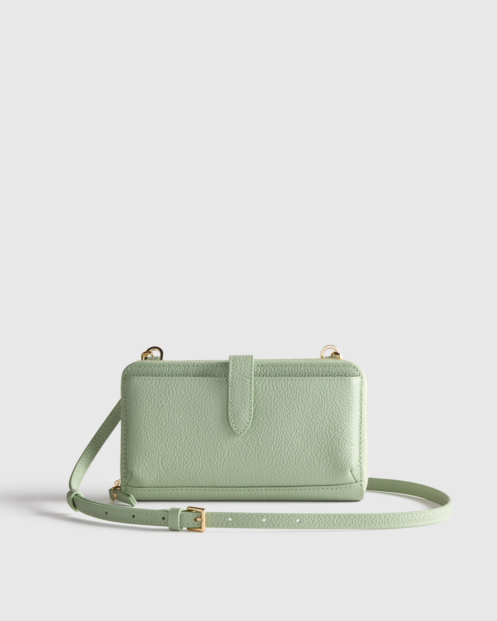 Italian Leather Phone Wallet Crossbody in Tea Green