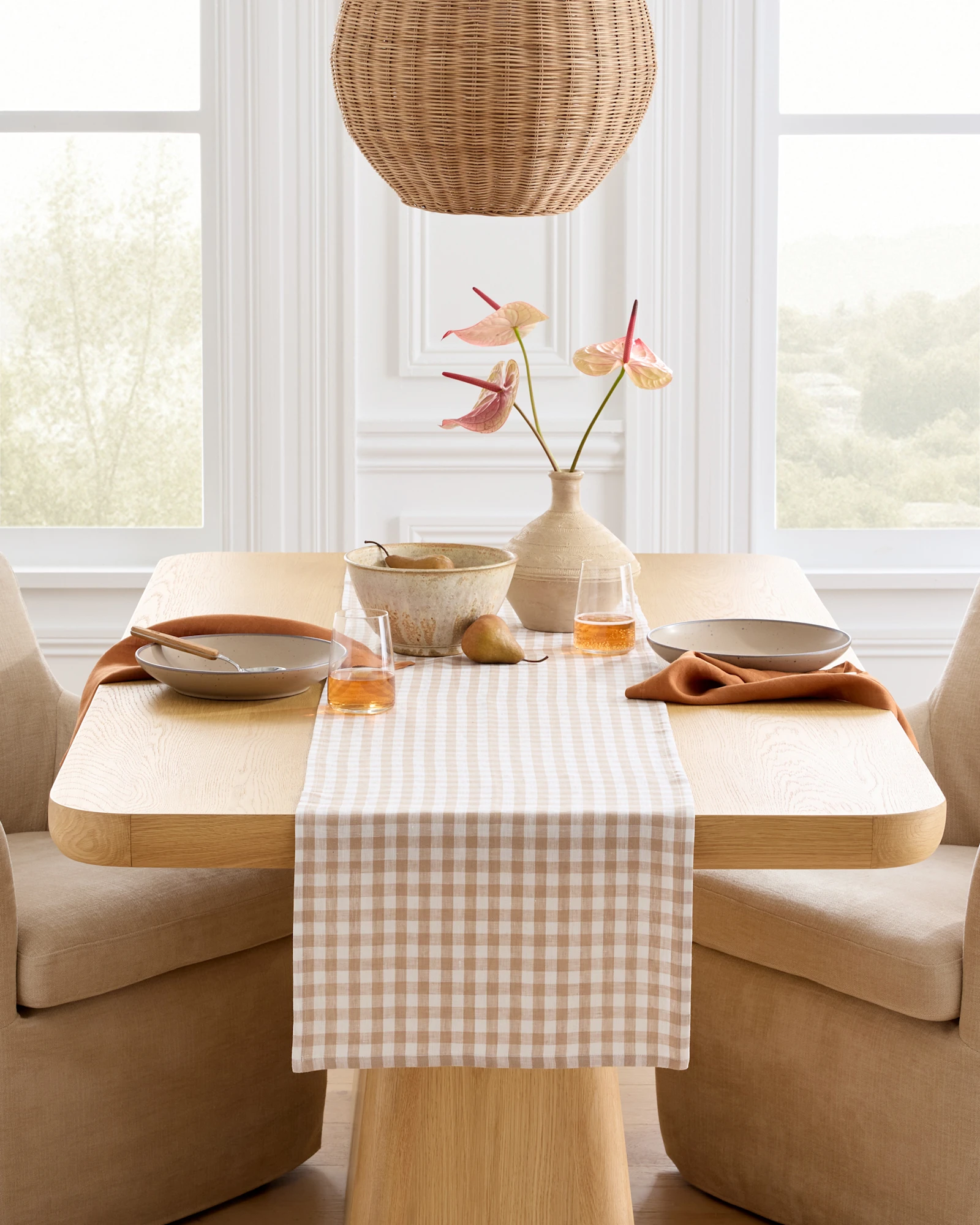 European Linen Gingham Table Runner - Olive