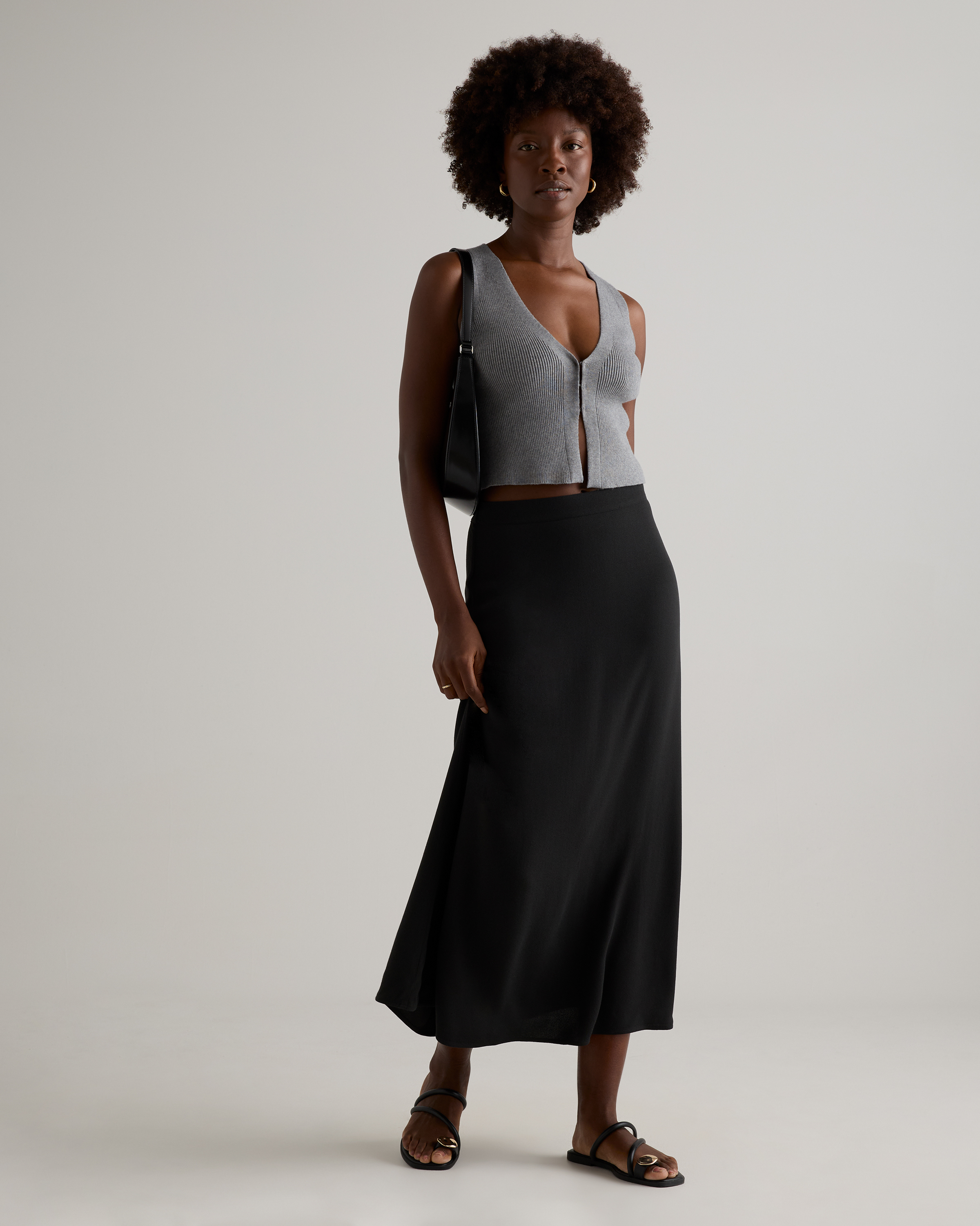 Lightweight Crepe Slip Skirt in True Black