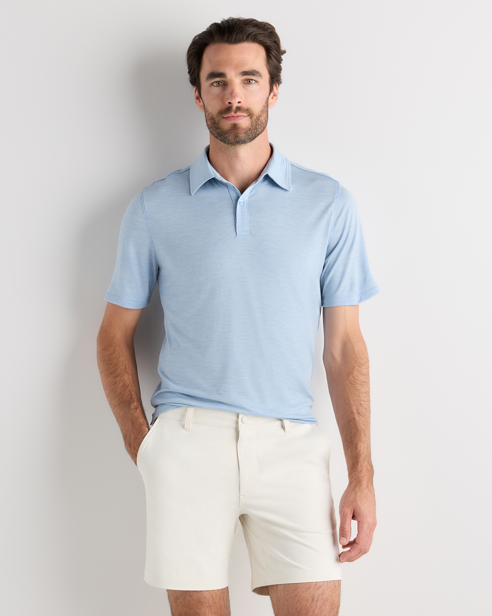 Light Blue Heather Extra-Fine Australian Merino Polo
