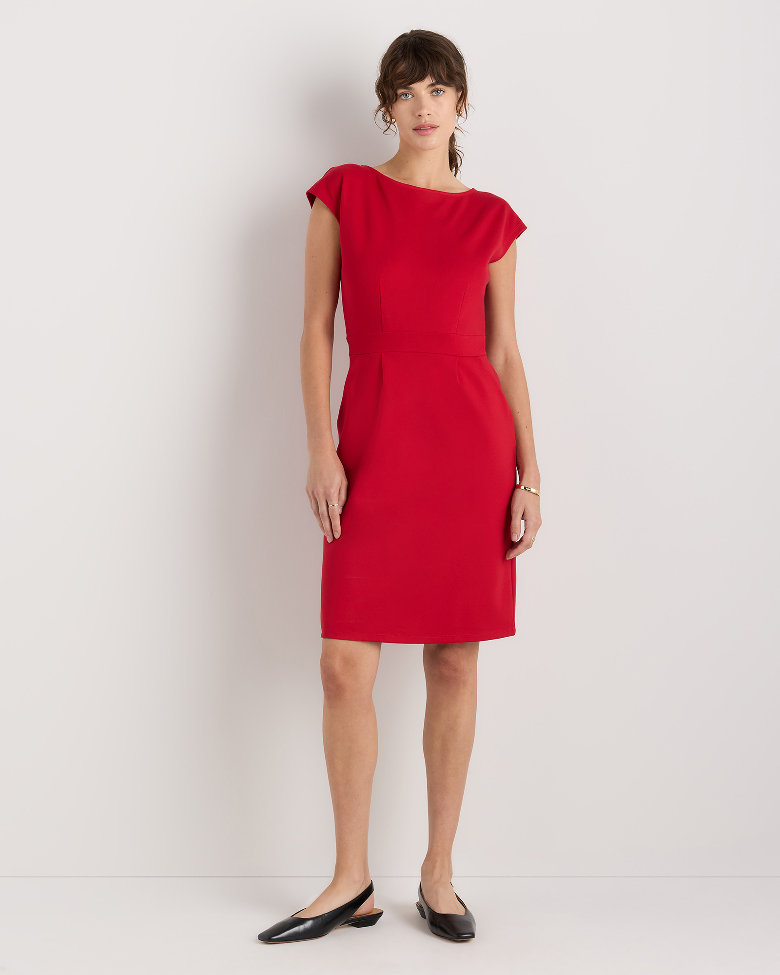 Ruby Red Ultra-Stretch Ponte Cap Sleeve Dress