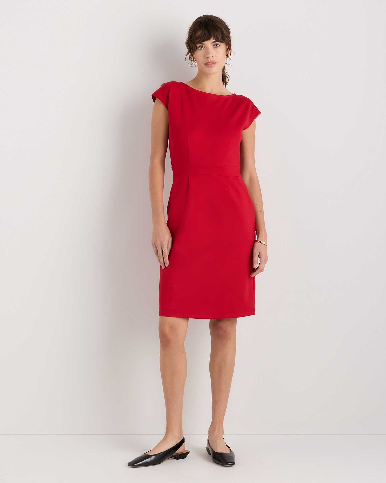 Ultra-Stretch Ponte Cap Sleeve Dress in Ruby Red Ultra-Stretch Ponte Cap Sleeve Dress in Ruby Red