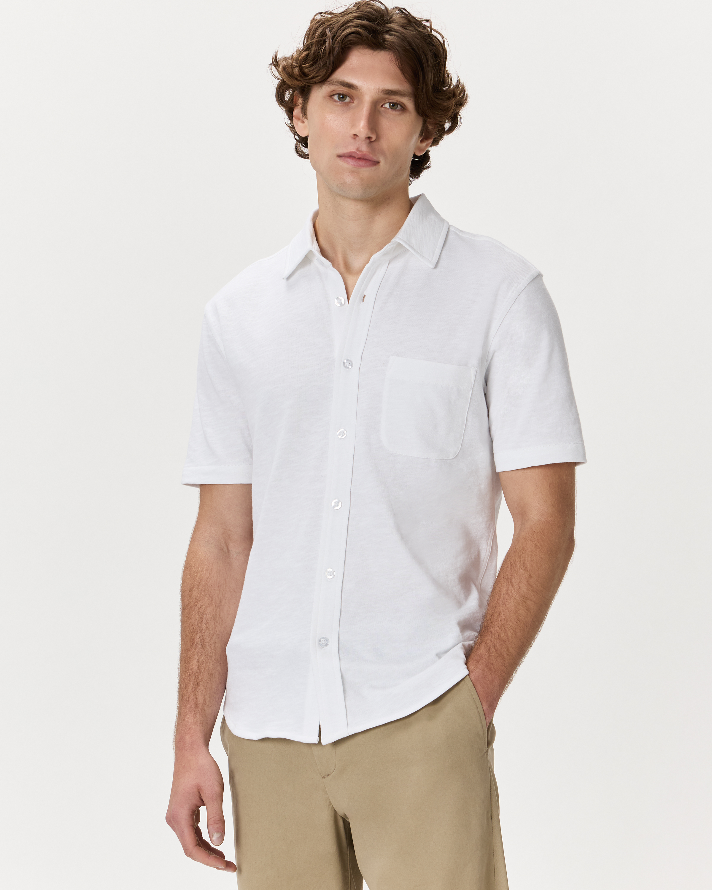 Classic White 100% Organic Cotton Slub Short Sleeve Button Up Shirt