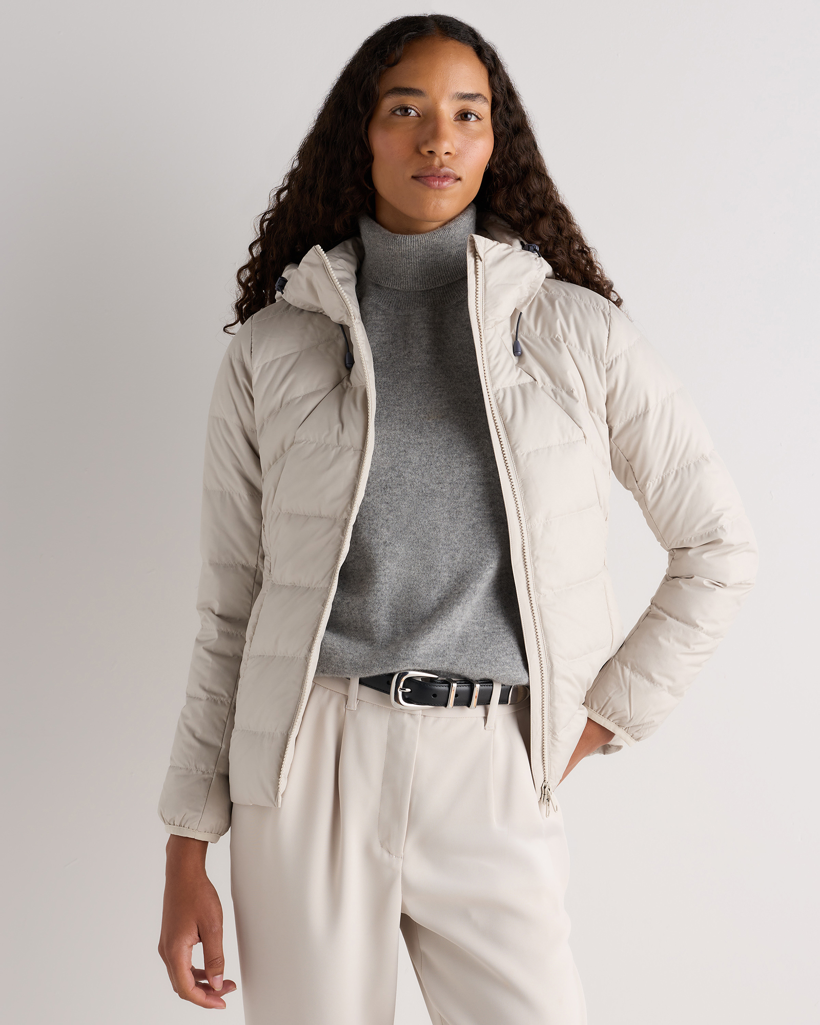 Travertine Beige Lightweight Down Packable Puffer Hooded Jacket