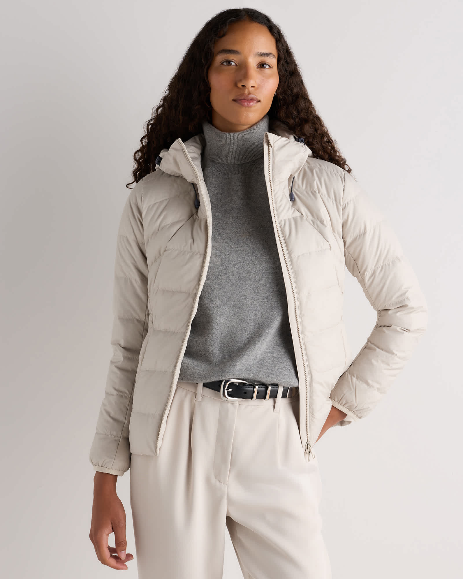 Travertine Beige Lightweight Down Packable Puffer Hooded Jacket
