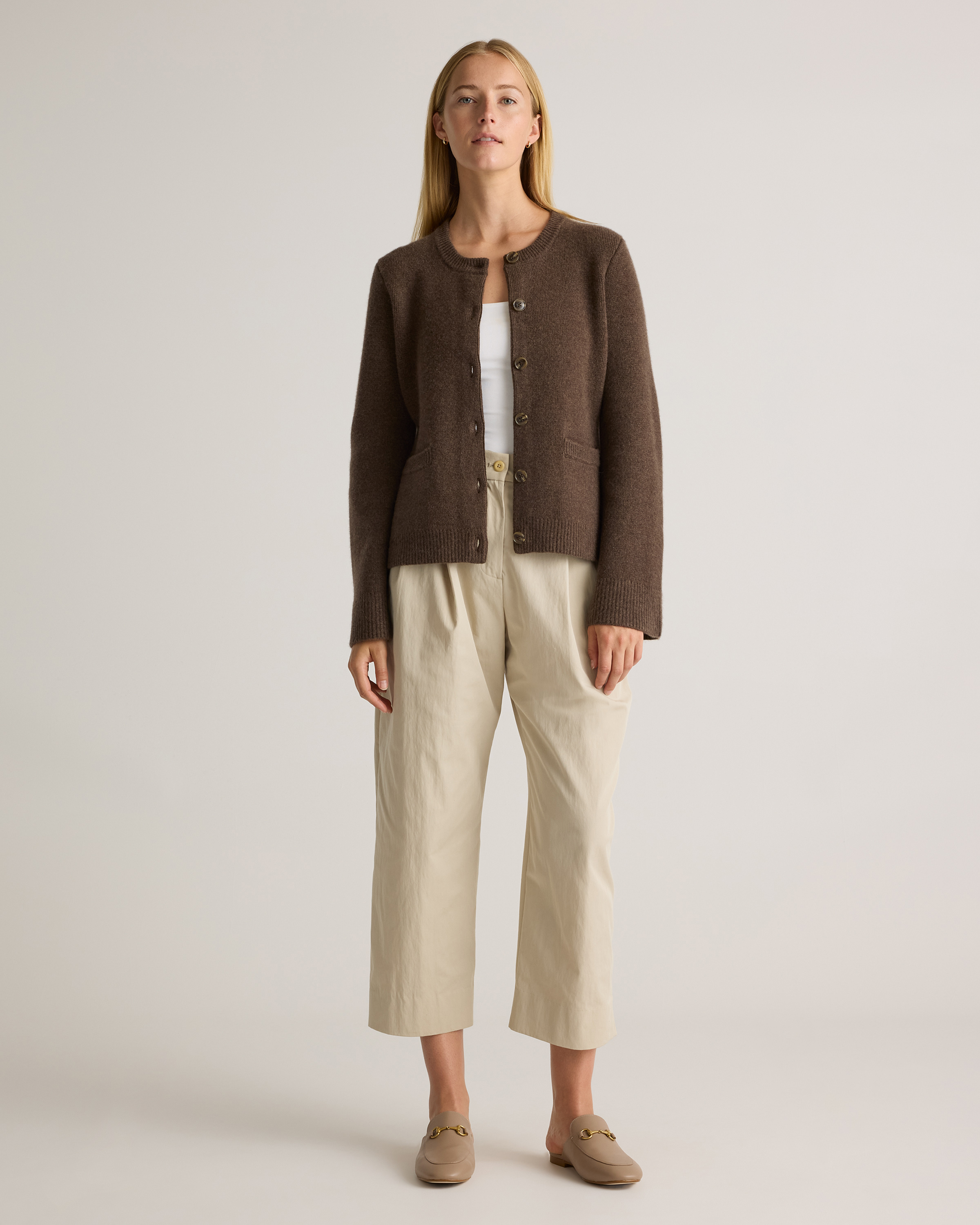 Mongolian Cashmere Structured Cardigan in Brown