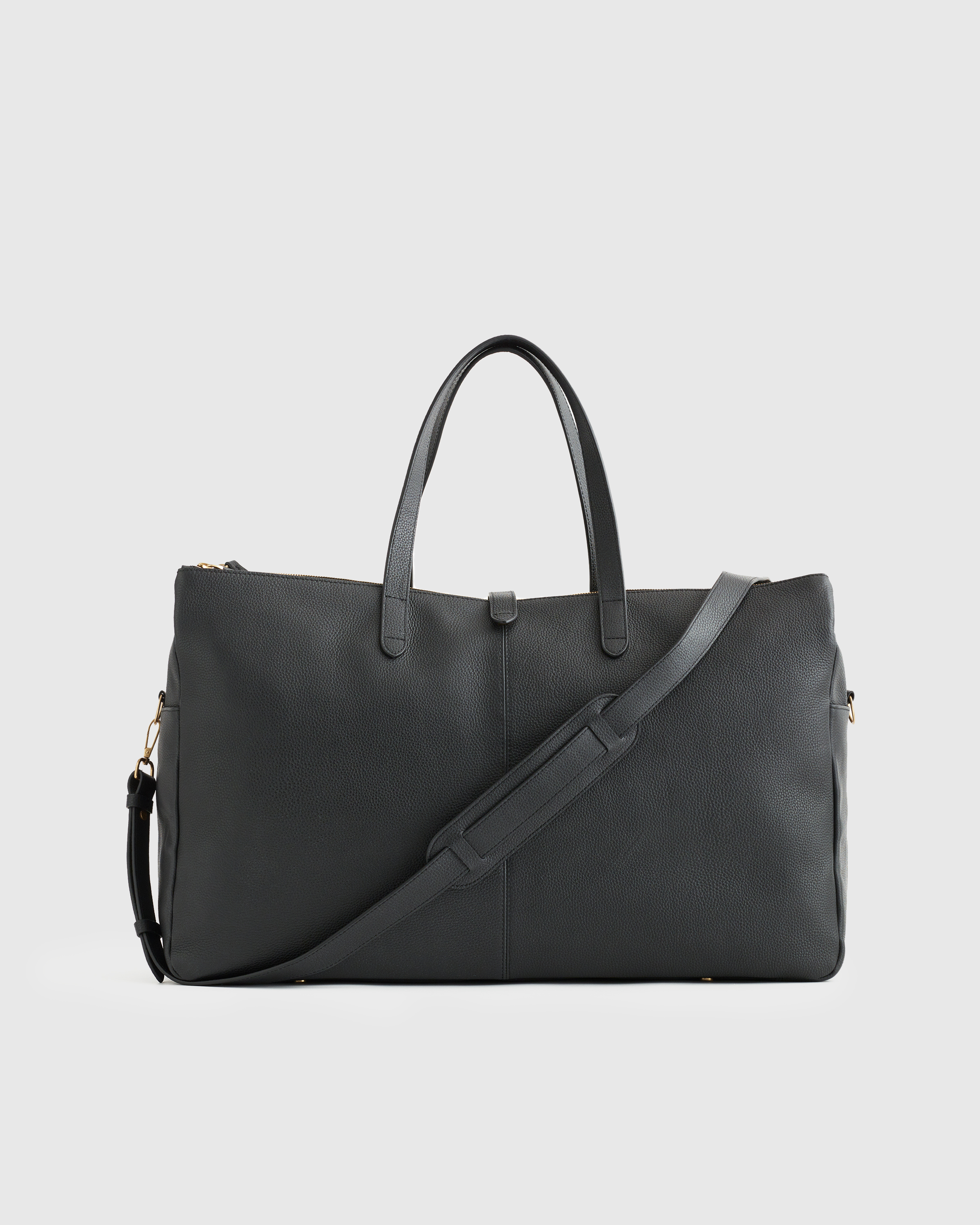 Italian Leather Triple Compartment Weekender in Black