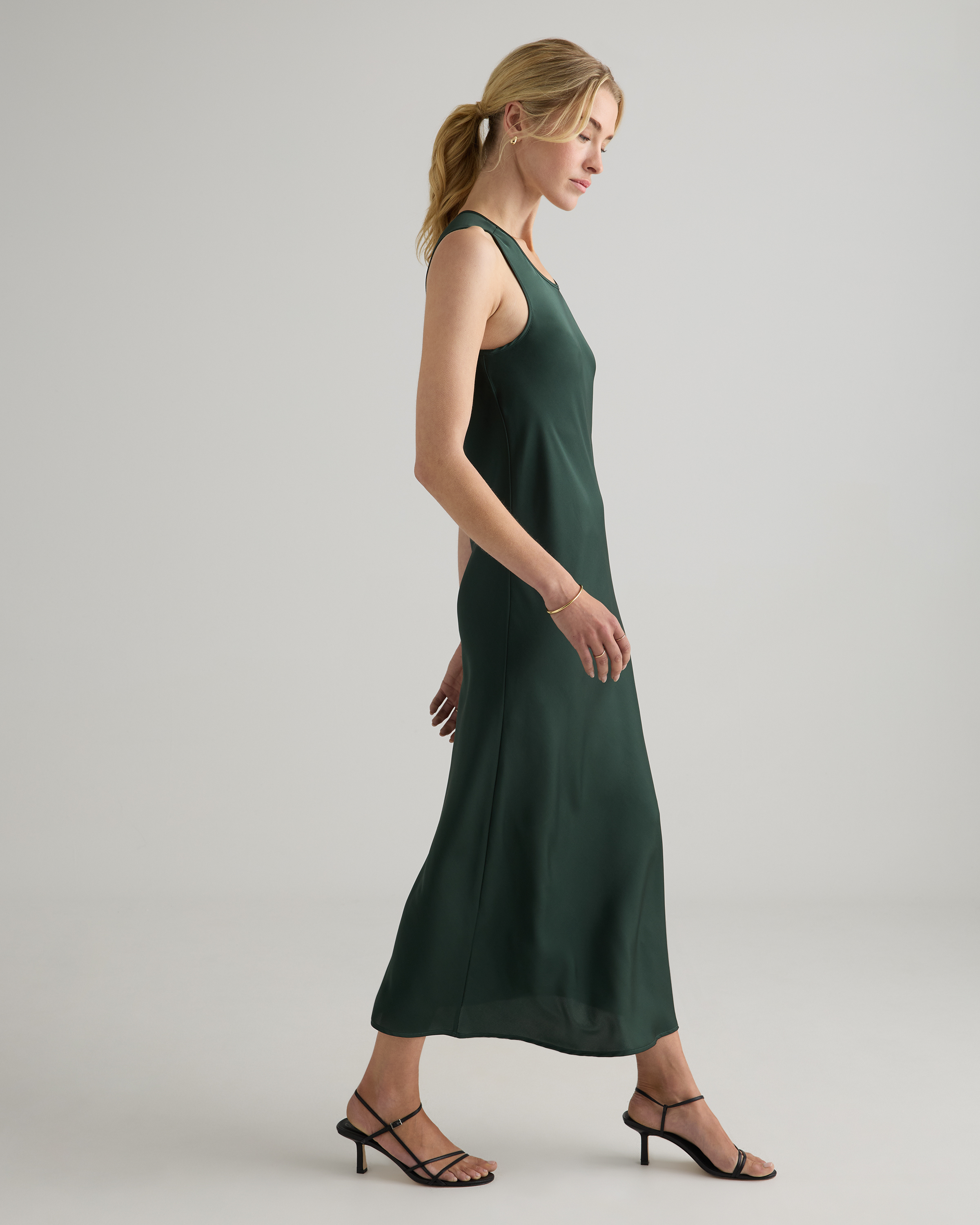 Quince Women's Stretch Silk Tank Top Midi Dress, Forest Green, Size Medium - Washable, Hypo-allergenic, Thermoregulating