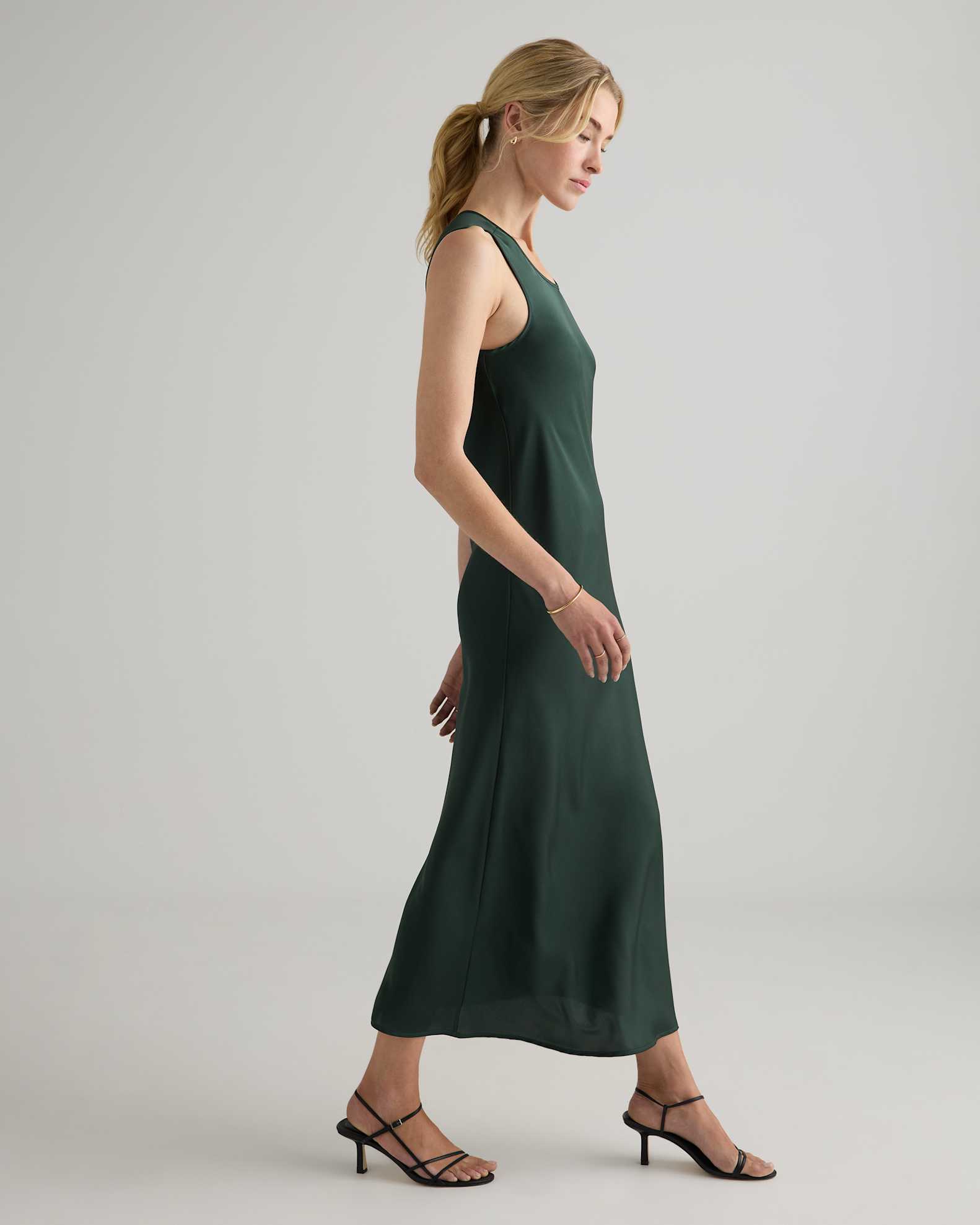 Quince Women's Stretch Silk Tank Top Midi Dress, Forest Green, Size Medium - Washable, Hypo-allergenic, Thermoregulating Quince Women's Stretch Silk Tank Top Midi Dress, Forest Green, Size Medium - Washable, Hypo-allergenic, Thermoregulating