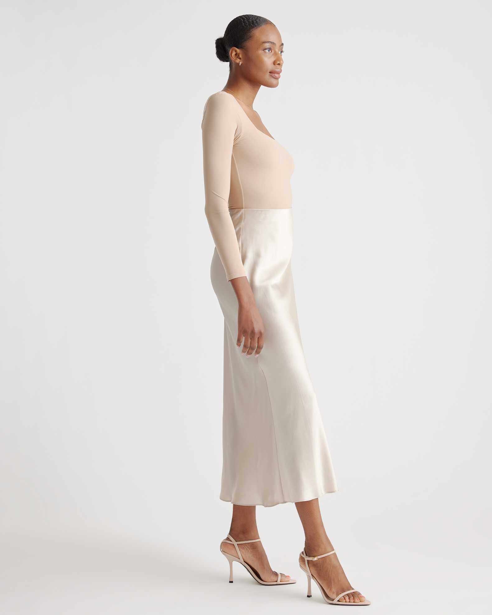 Quince Women's Maxi Skirt, Champagne Color, Size XS, 100% Washable Mulberry Silk, Comfortable & Luxurious Quince Women's Maxi Skirt, Champagne Color, Size XS, 100% Washable Mulberry Silk, Comfortable & Luxurious
