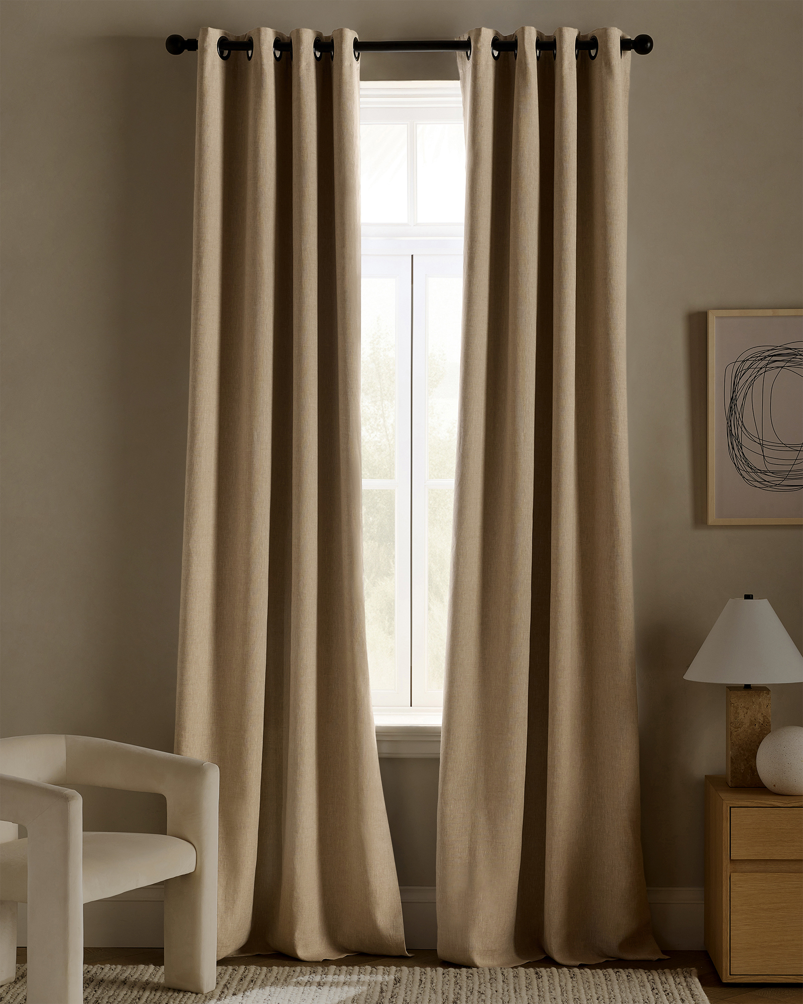 Flax European Linen Grommet True Blackout Curtain - Single Panel