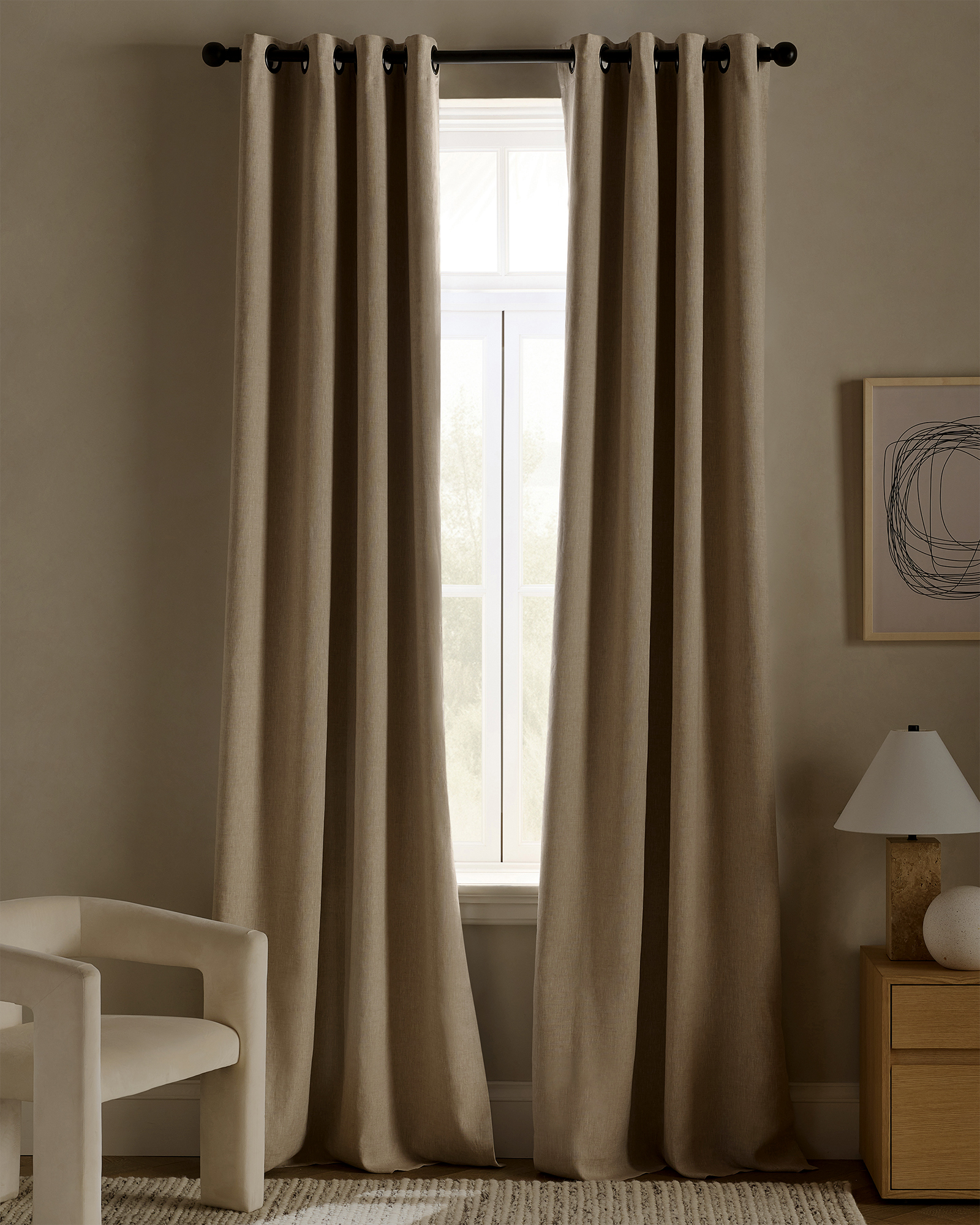 Flax European Linen Grommet True Blackout Curtain