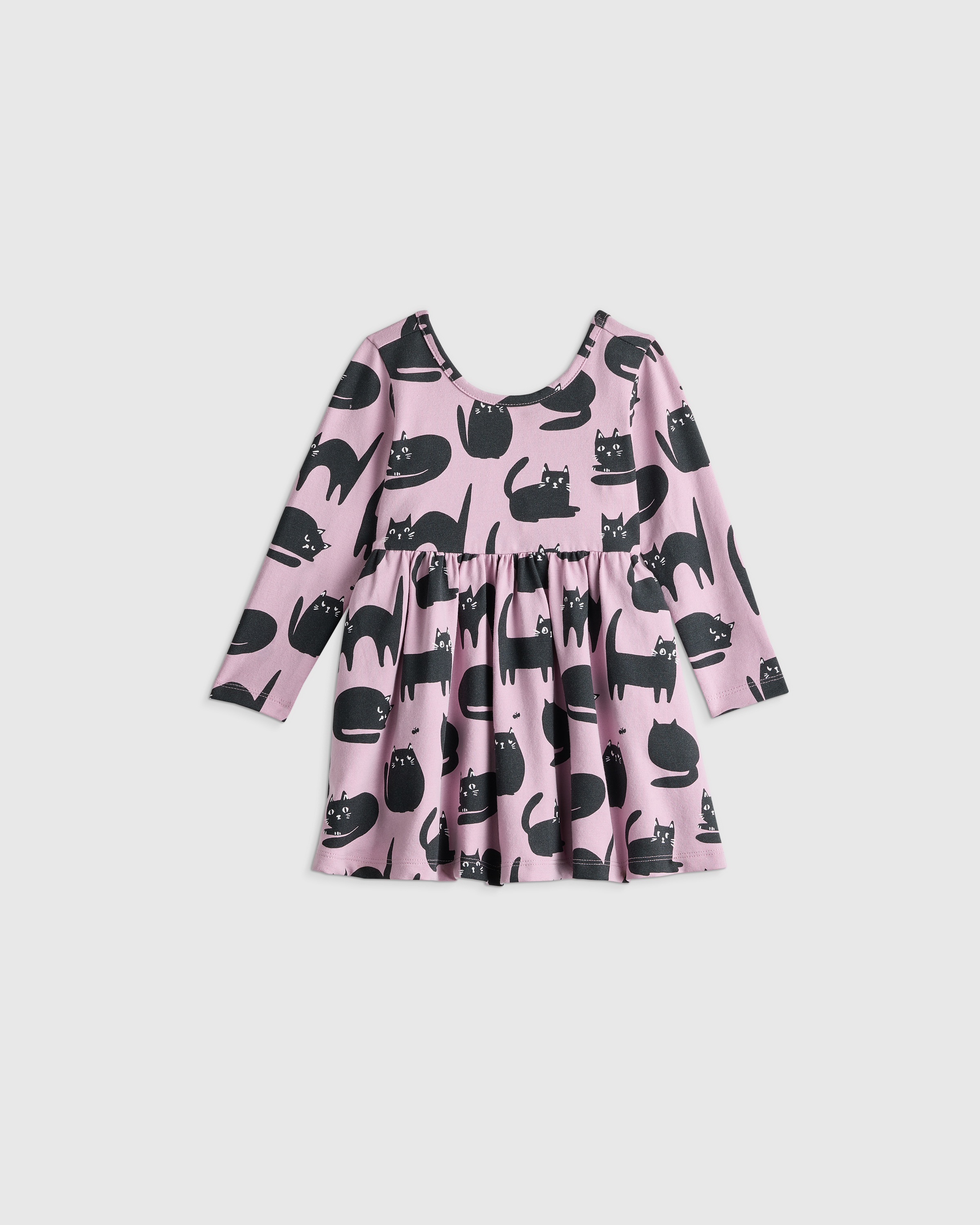 Purr-ple Cat Nap Organic Cotton Long Sleeve Skater Dress