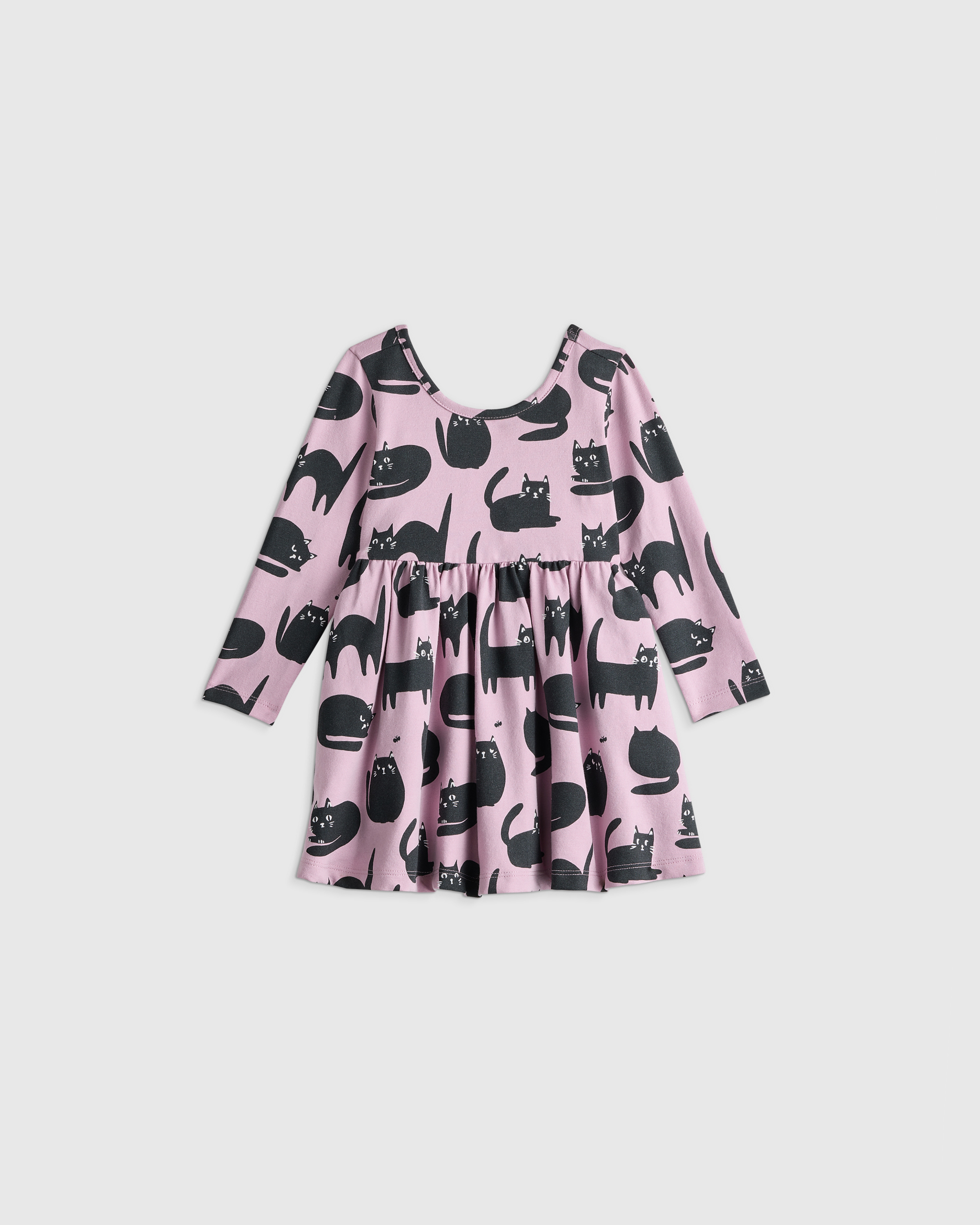 Purr-ple Cat Nap Organic Cotton Long Sleeve Skater Dress