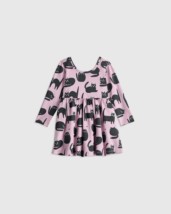 Purr-ple Cat Nap Organic Cotton Long Sleeve Skater Dress