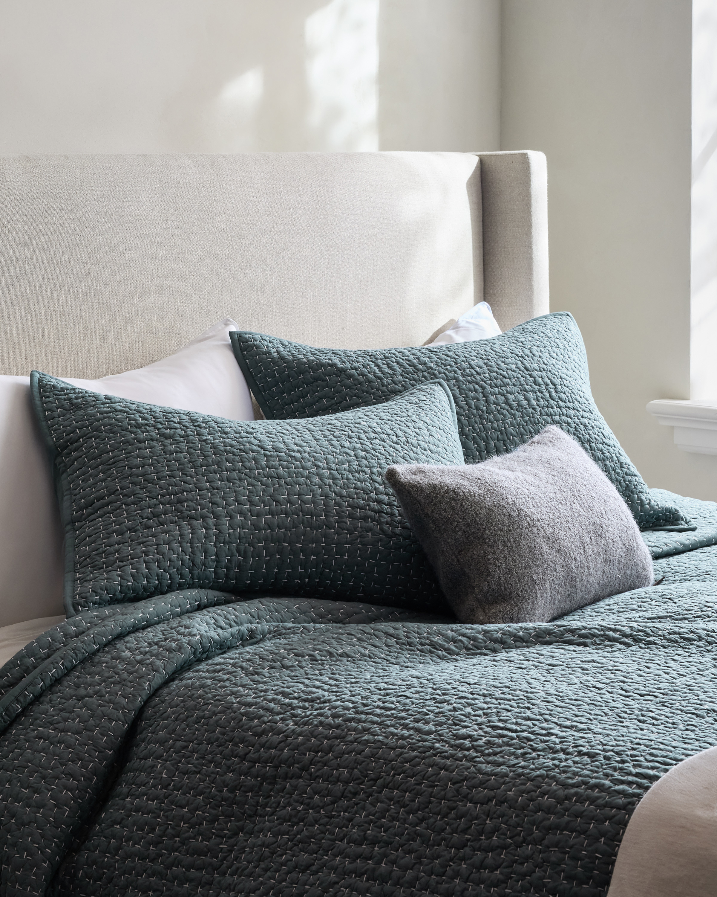 Ocean Organic Cotton Hand Stitched Quilted Sham Set