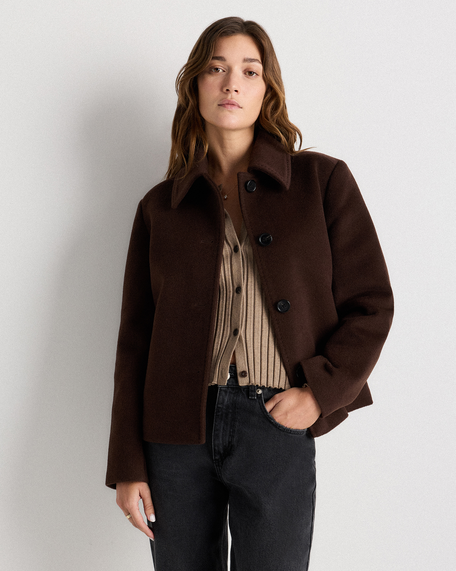 Dark Chocolate Wool Cashmere Short Coat