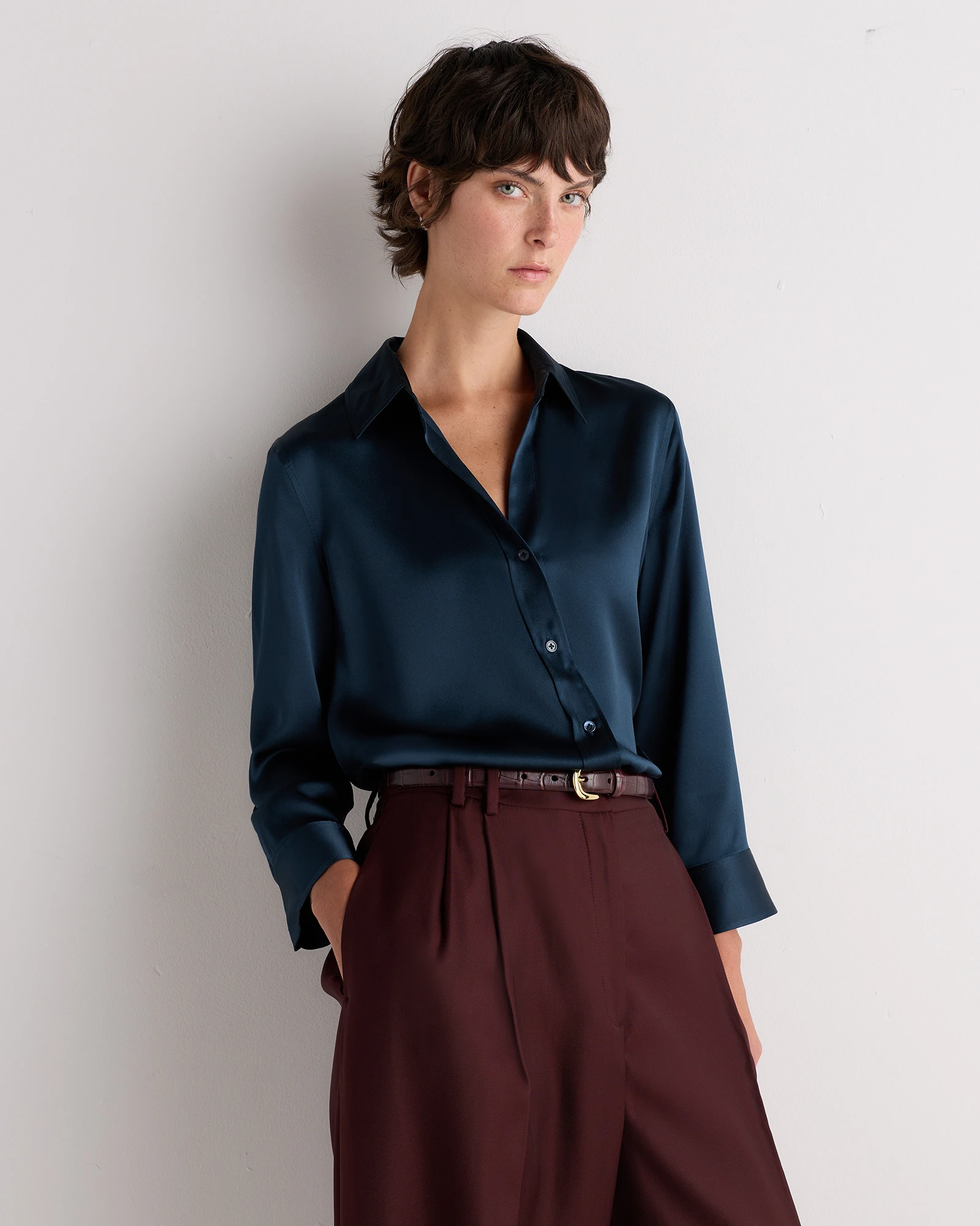 100% Washable Silk Three-Quarter Sleeve Shirt
