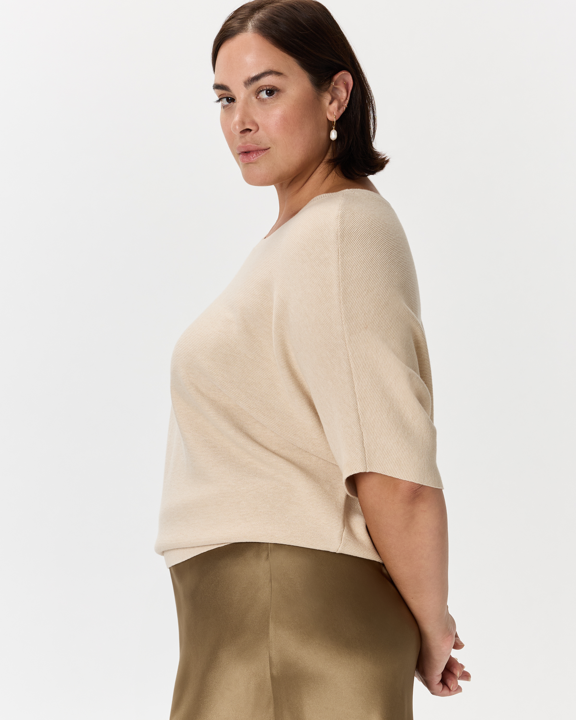Lightweight Cotton Cashmere Link-Stitch Dolman Sweater