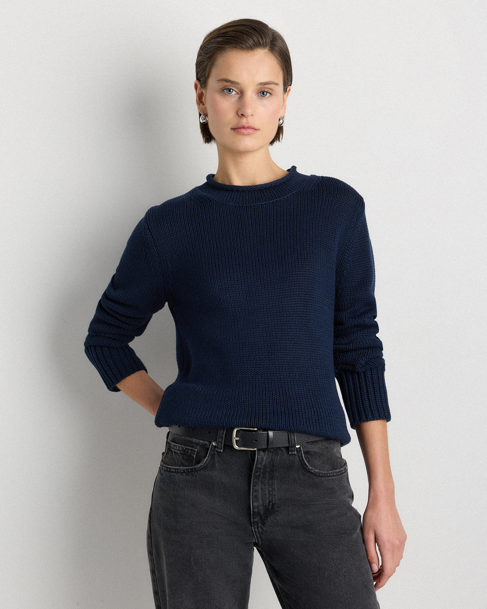 Navy 100% Organic Cotton Roll Neck Sweater