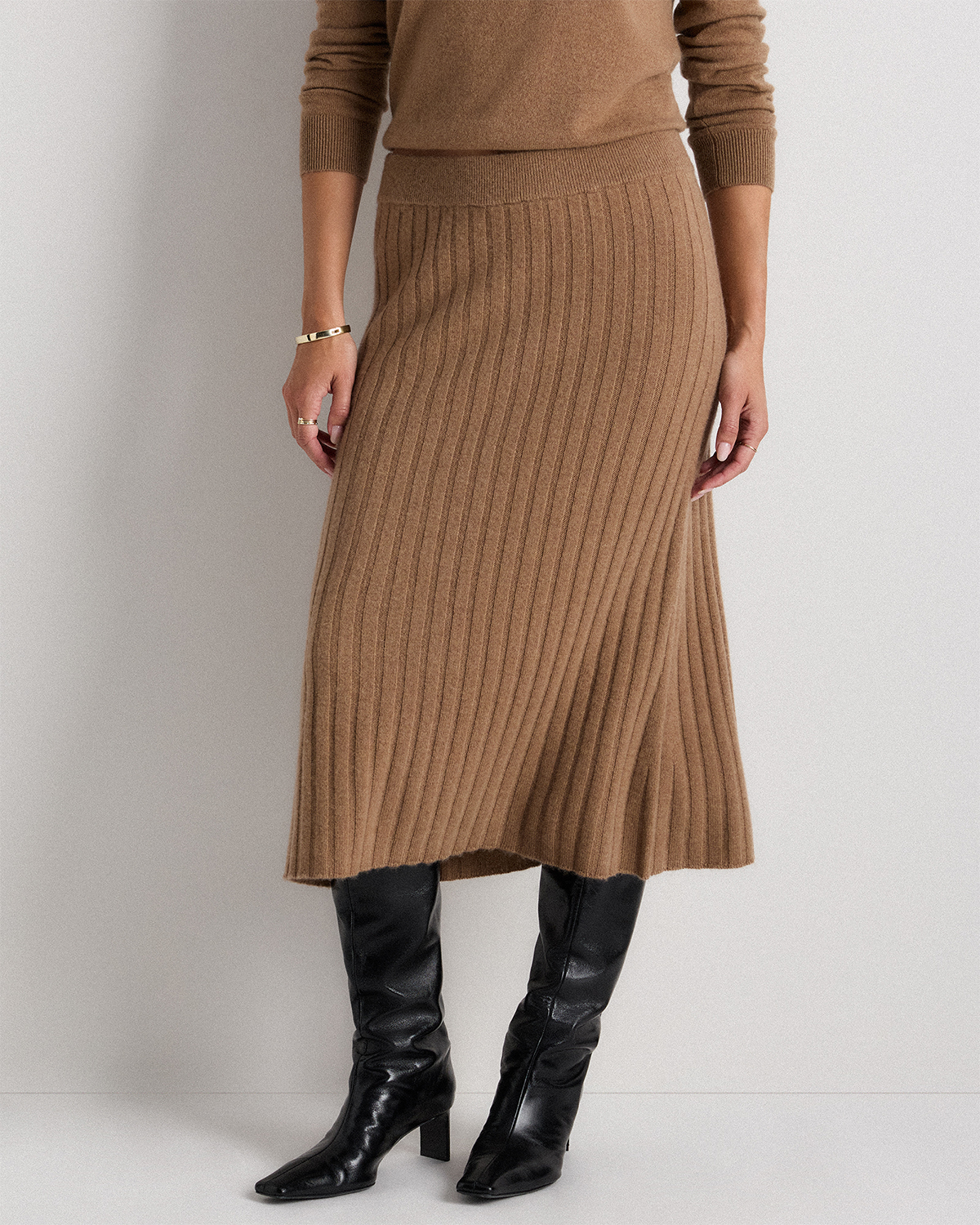 Teak Brown Mongolian Cashmere Midi Skirt