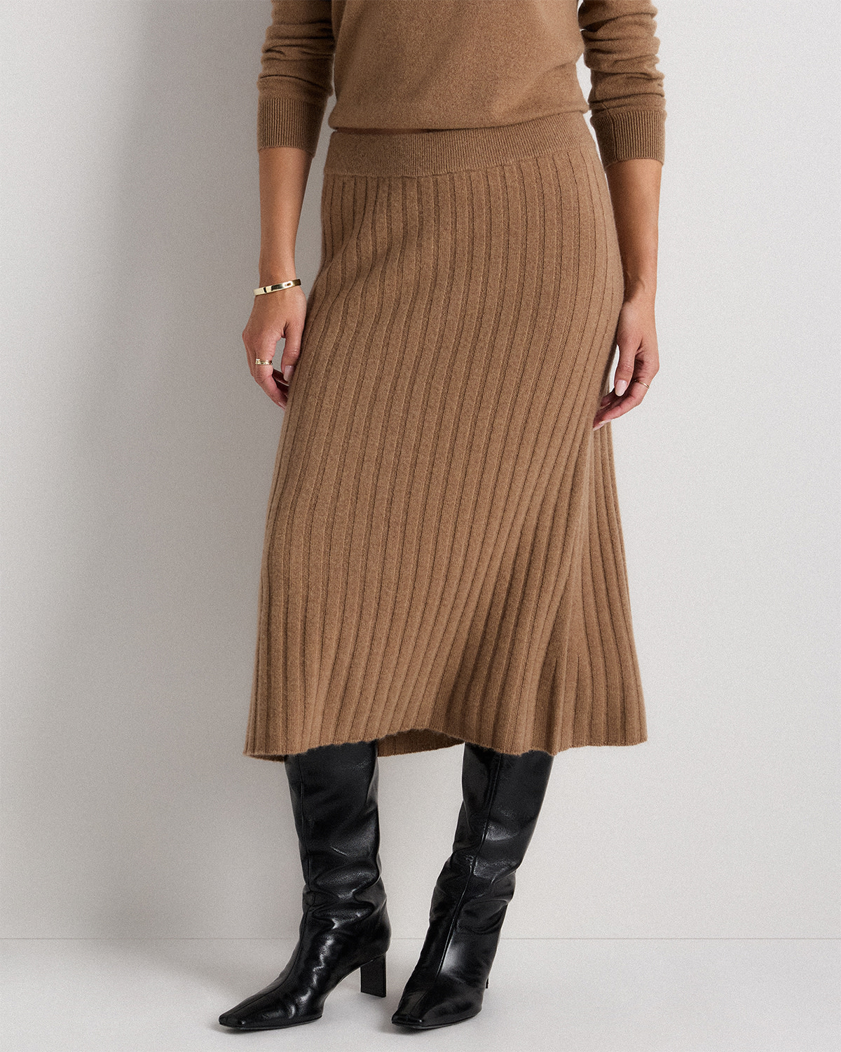Quince Mongolian Cashmere Midi Skirt in Teak Brown