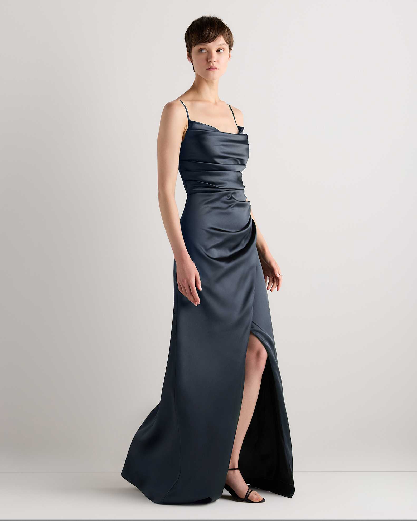 women satin dresses Rihoas One-Shoulder Maxi Dress with a Choker Neck and Ruched Detail, Wine Red / XL this occasion dress features a softly draped square neckline and flattering ruched detailing through the bodice and waist How to Style a Satin