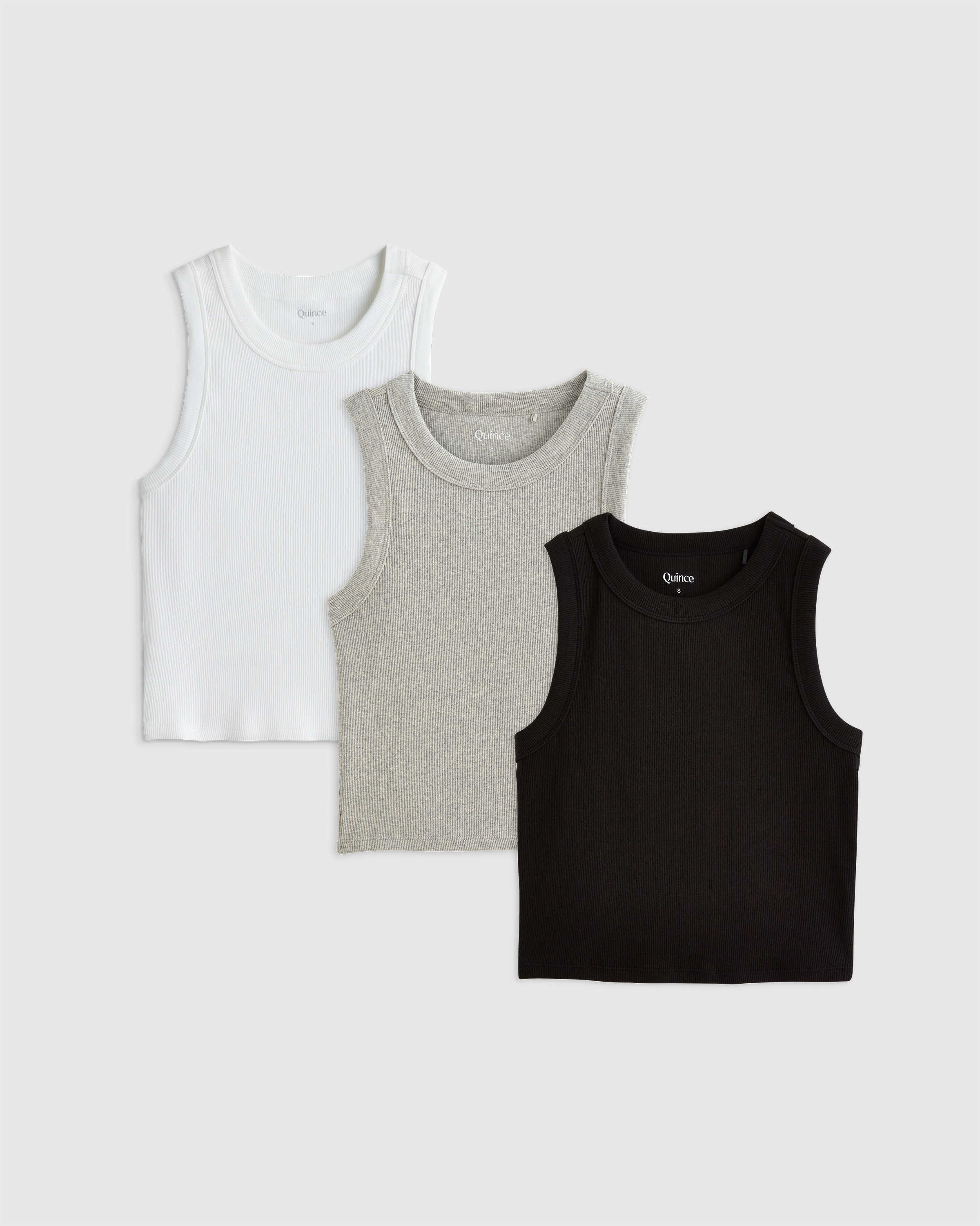 Soft White Organic Cotton Micro-Rib Cropped Cutaway Tank 3 Pack Bundle