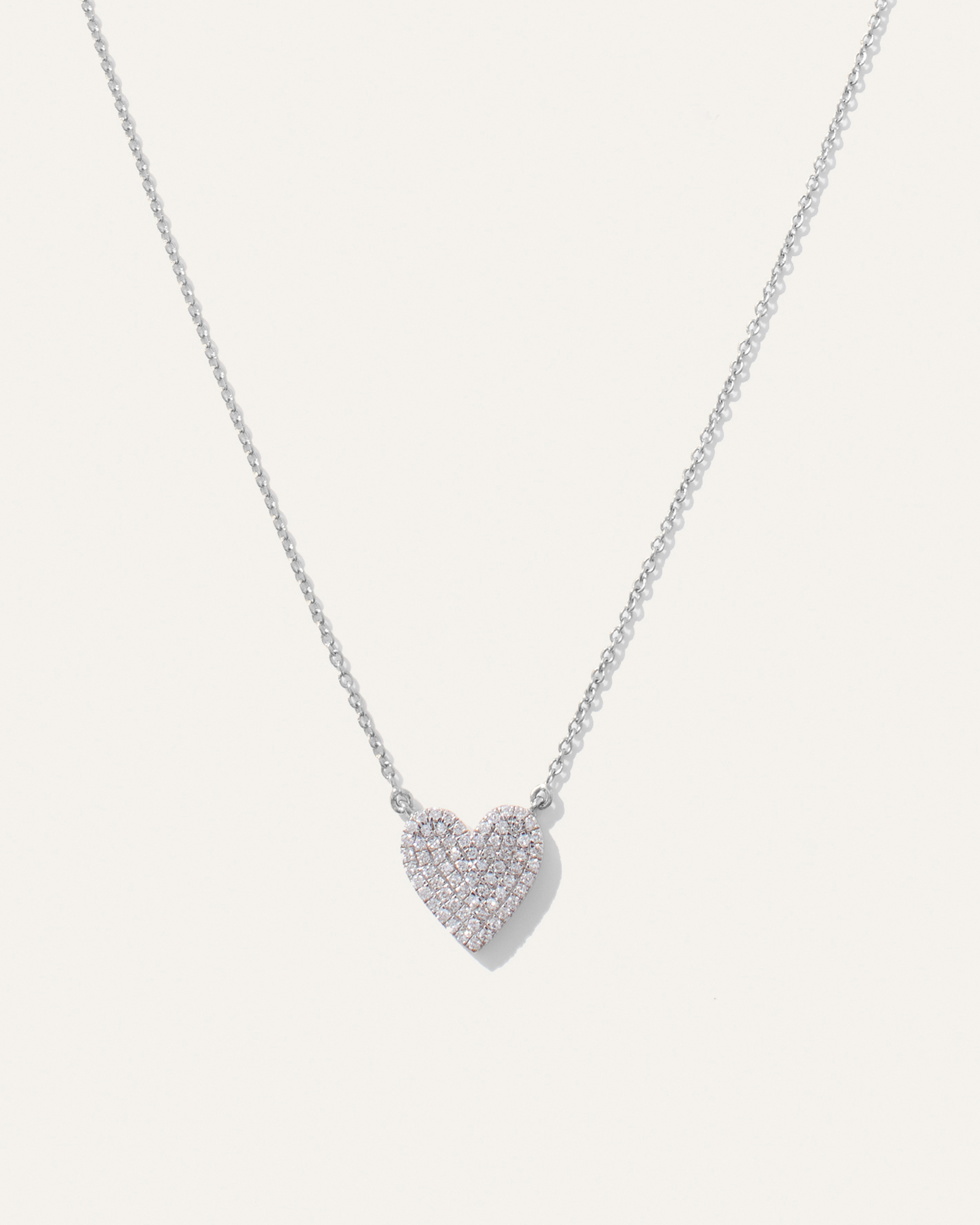 14K Gold Dainty Diamond Mini Heart Necklace in White Gold